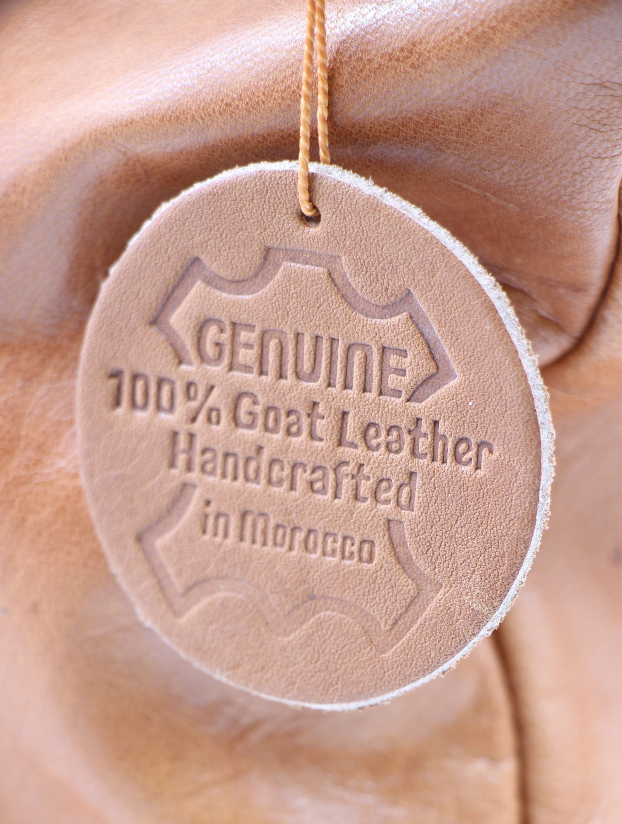 Genuine Moroccan Leather Shoulder Bag - Light Brown with Charcoal Sun Flower badge