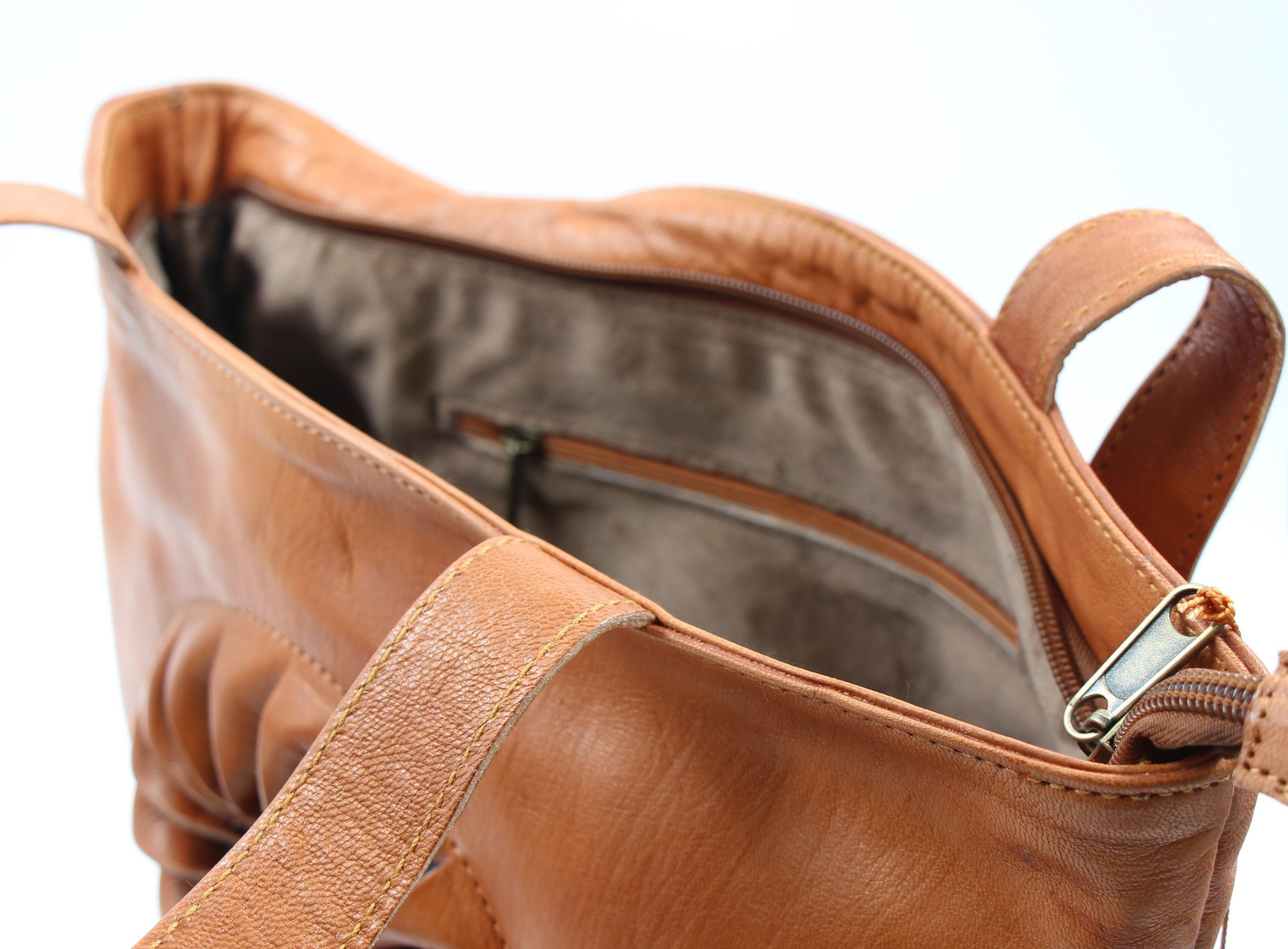 Genuine Moroccan Leather Shoulder Bag - Light Brown with Dark Brown Sun Flower 5