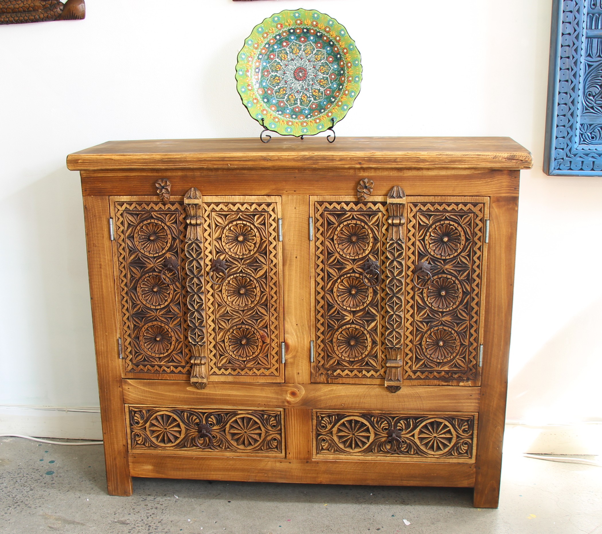 Hand Carved Buffet Sideboard In Natural -1