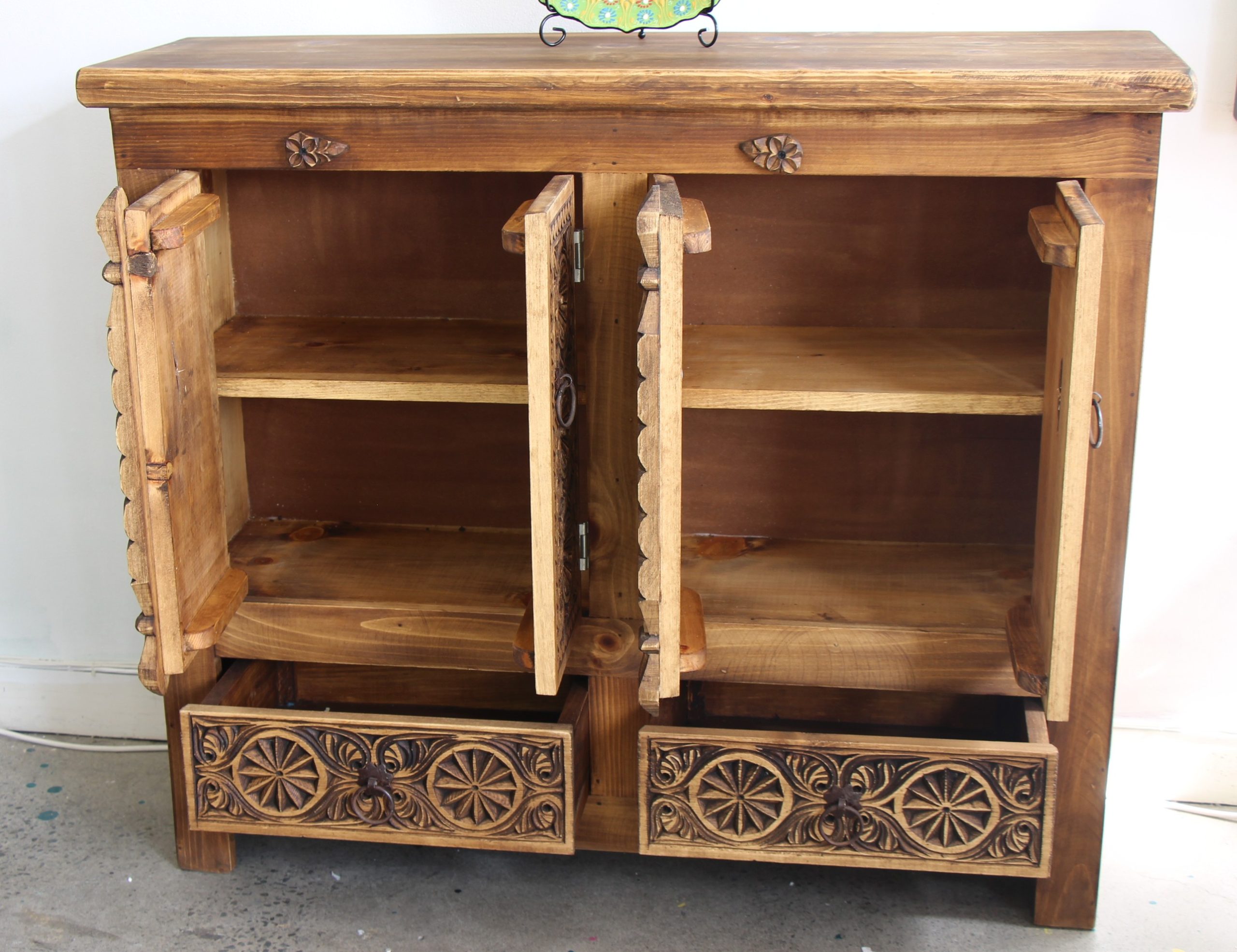 Hand Carved Buffet Sideboard In Natural -7