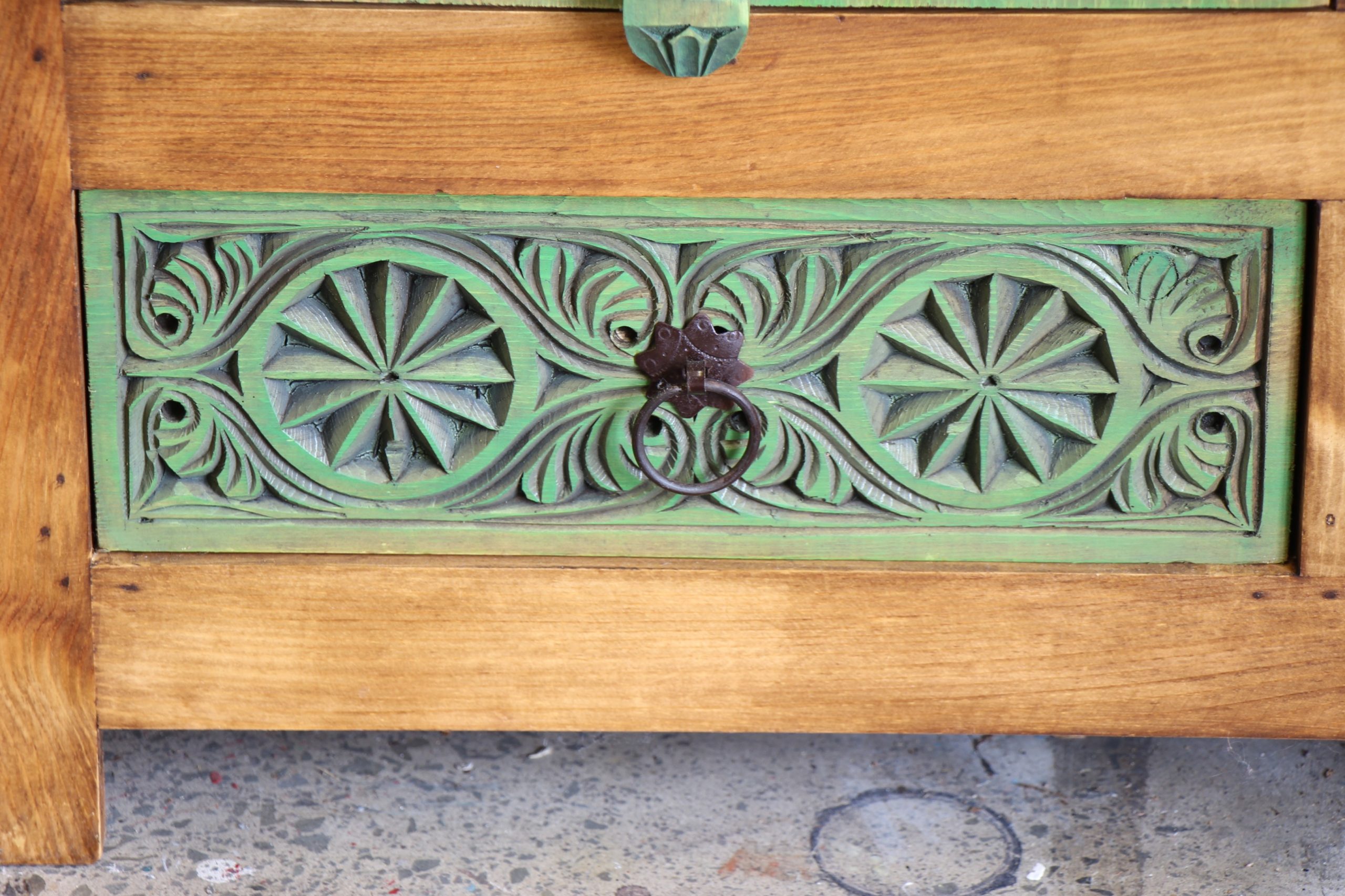Hand Carved Sideboard In Washed Green - 6