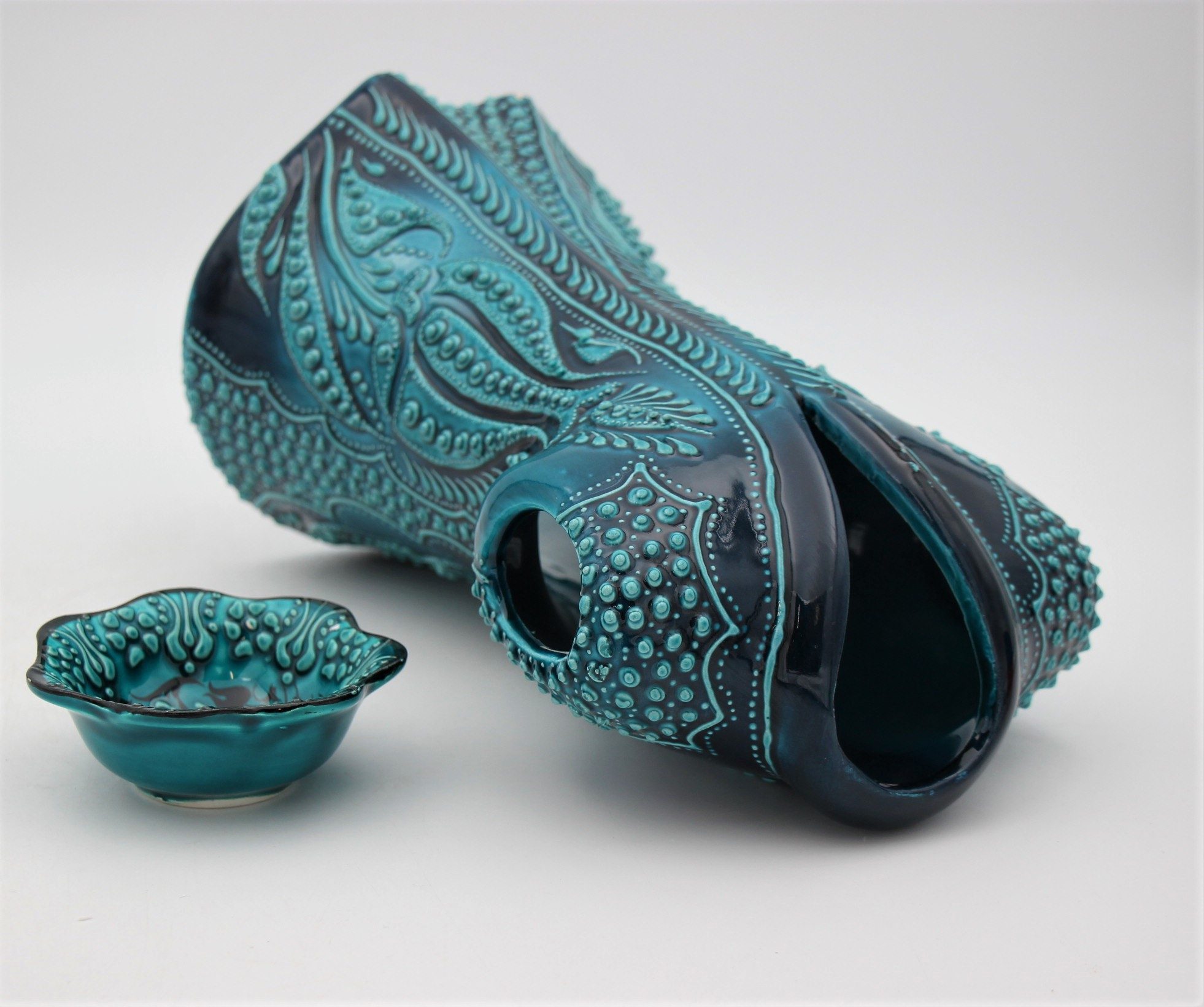 Hand Crafted Turkish Ceramic 27cm Kaftan In Turquoise 5