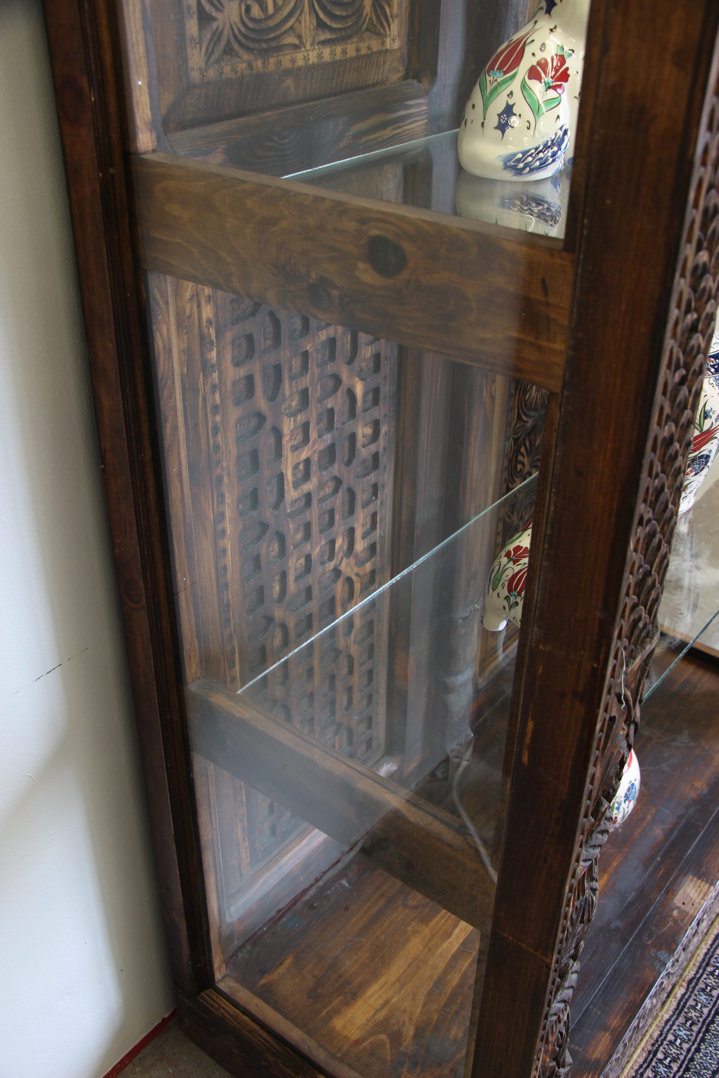 Hand carved Display Unit With 3 GLass Shelves -10