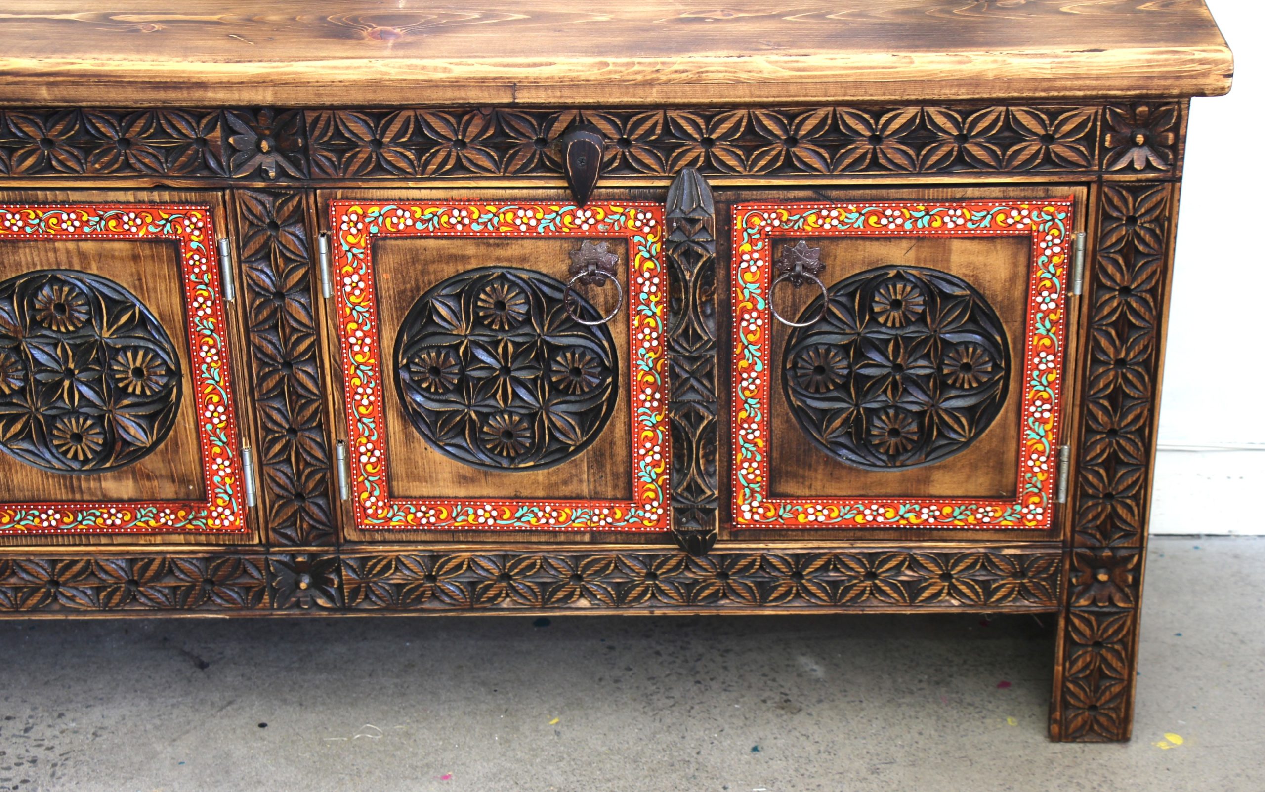 Handcarved Lowboy With 4 Handpainted Doors -2