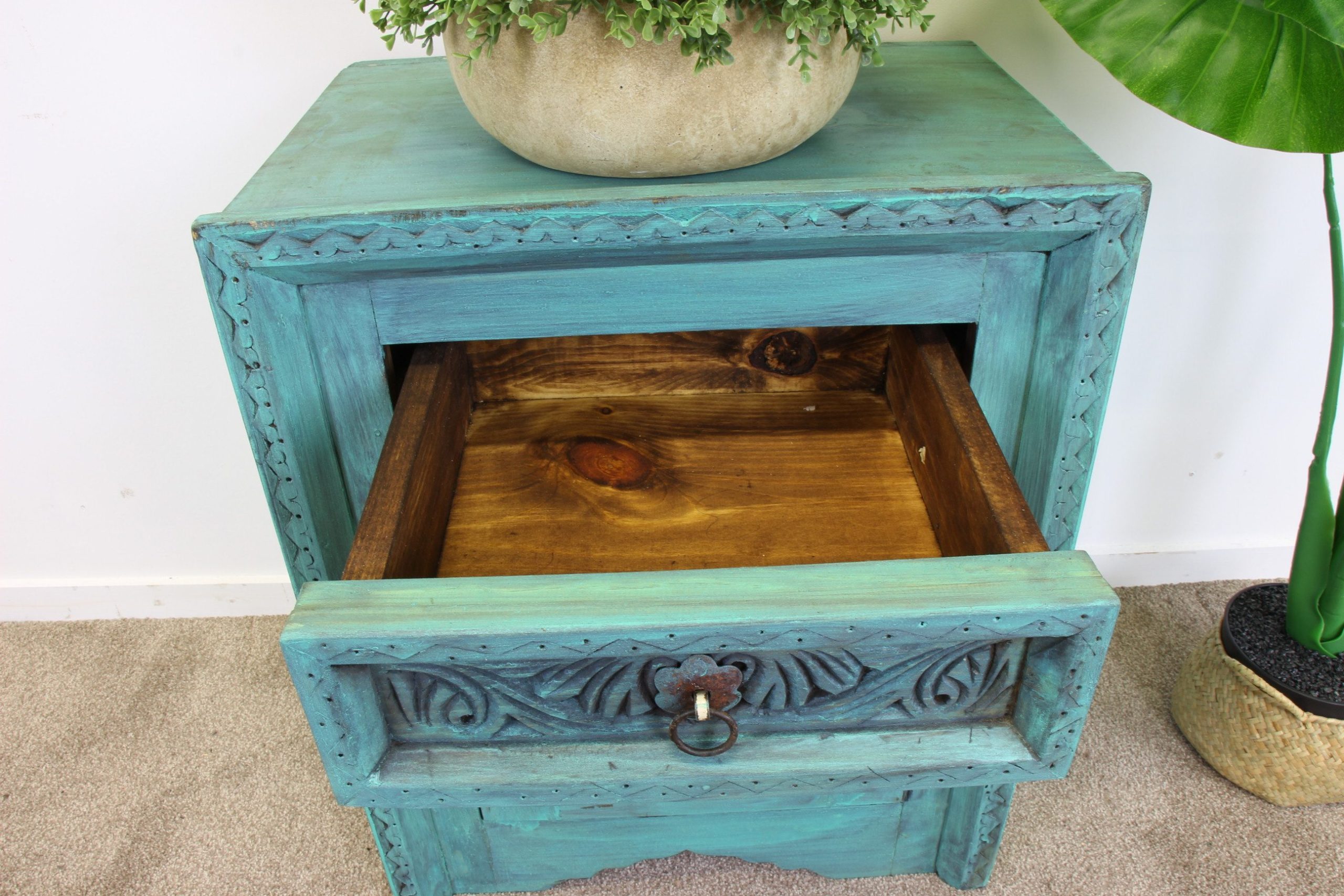 Iron Jali Bedside Cabinet With Grill Blue Wash 7