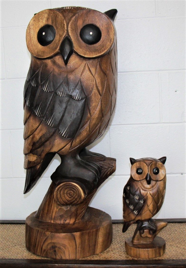 Large 80cm Carved Wooden Owl
