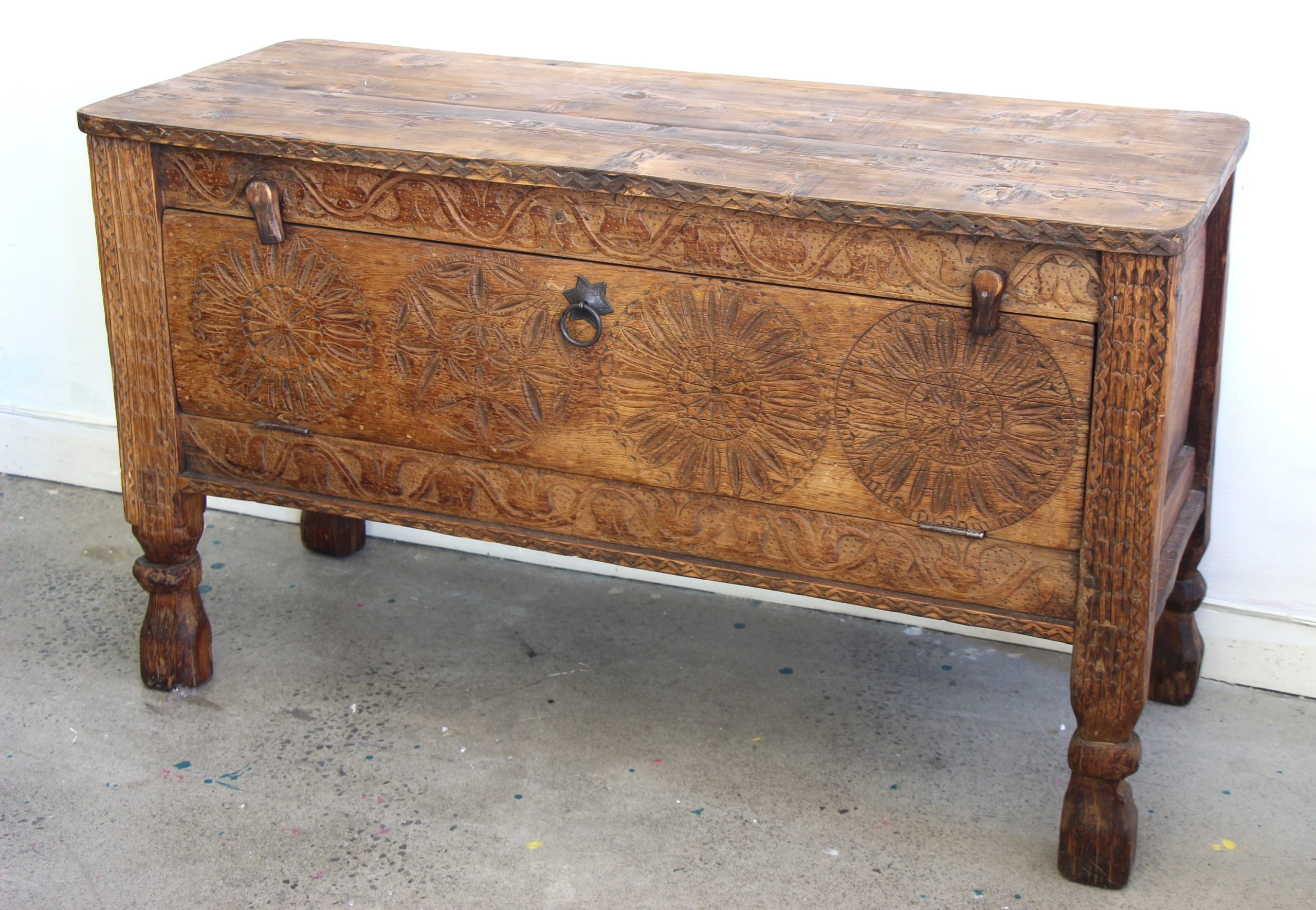 Large Antique Hand Carved Cedar Chest - 1