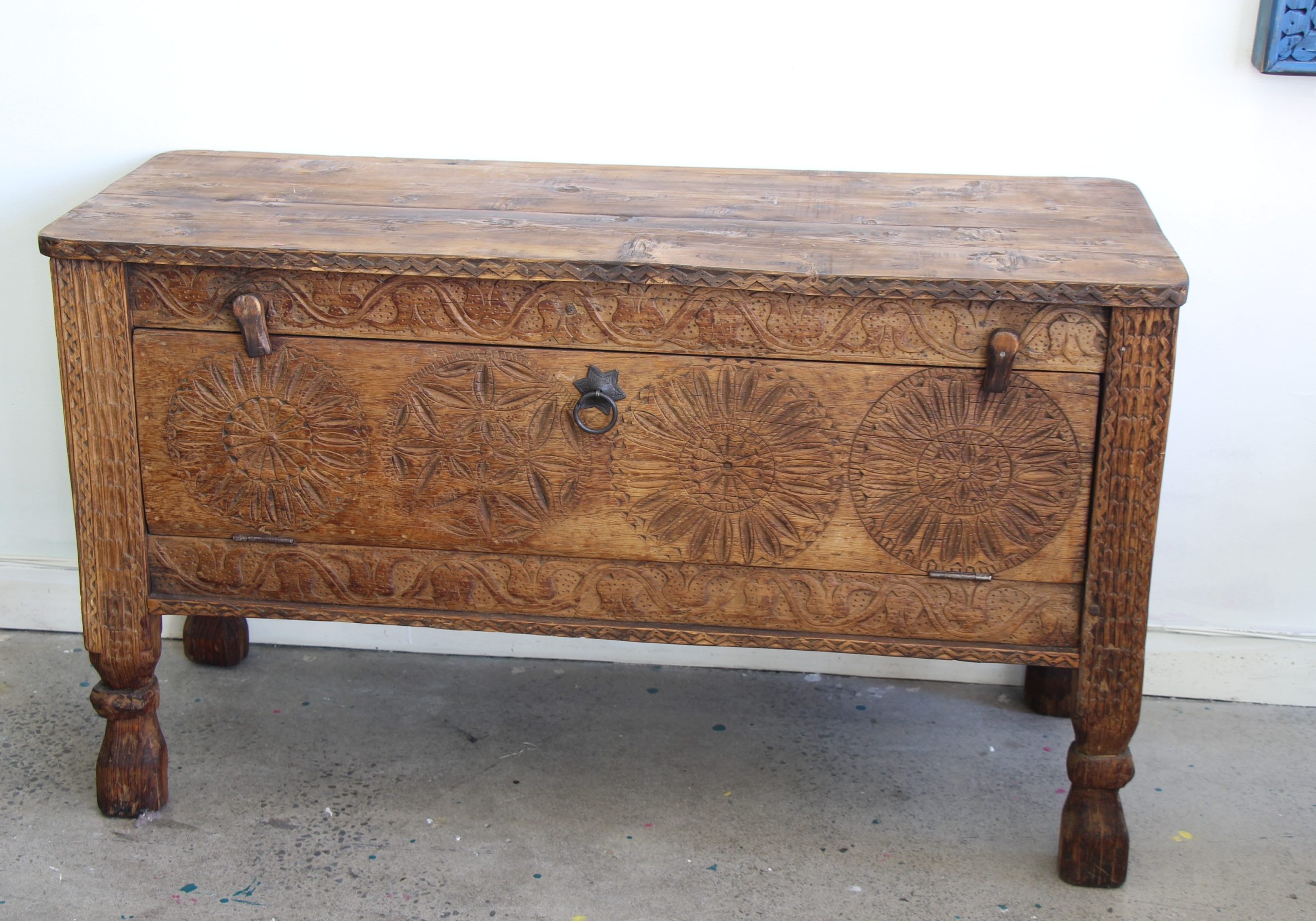Large Antique Hand Carved Cedar Chest - 2