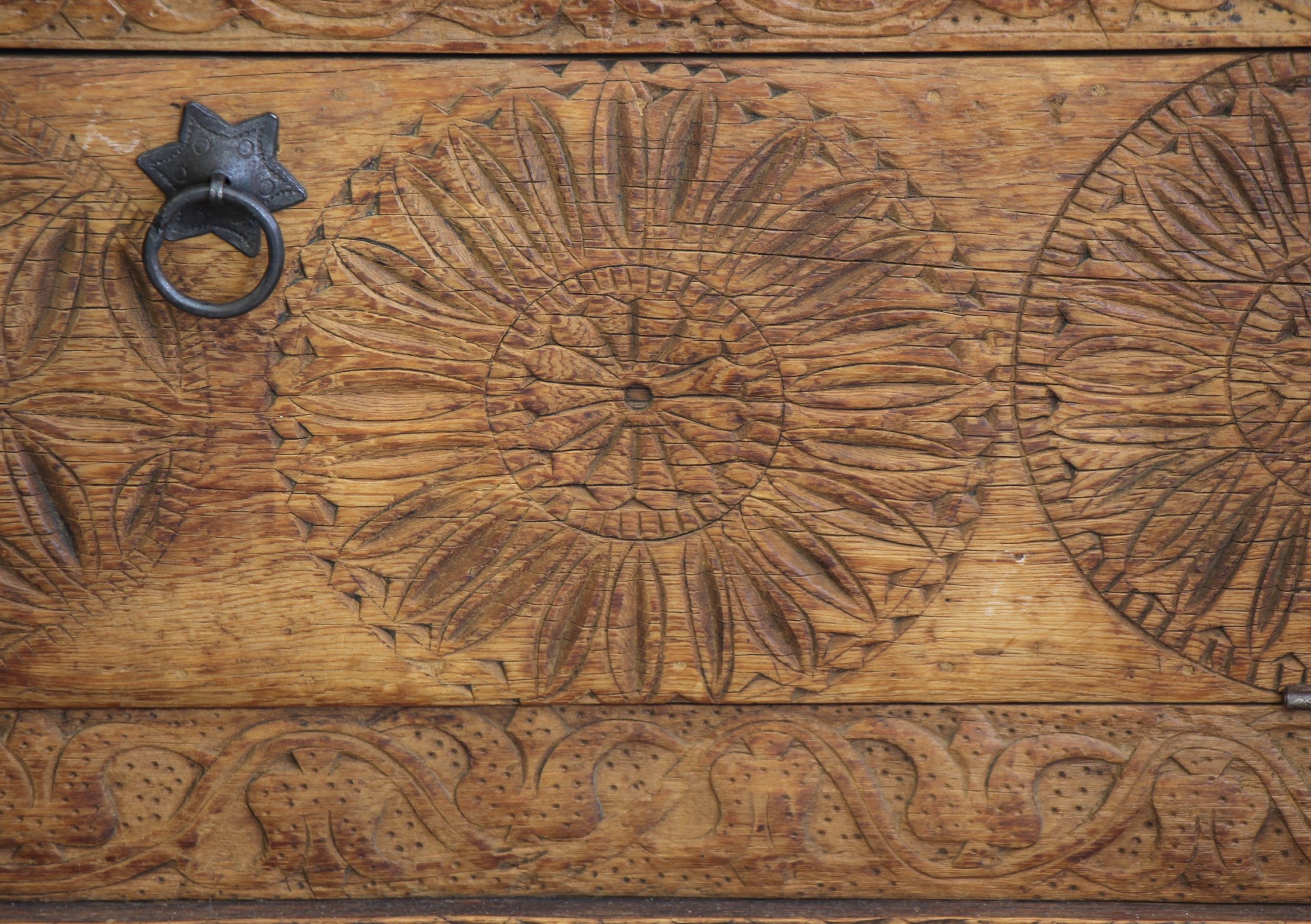 Large Antique Hand Carved Cedar Chest - 4