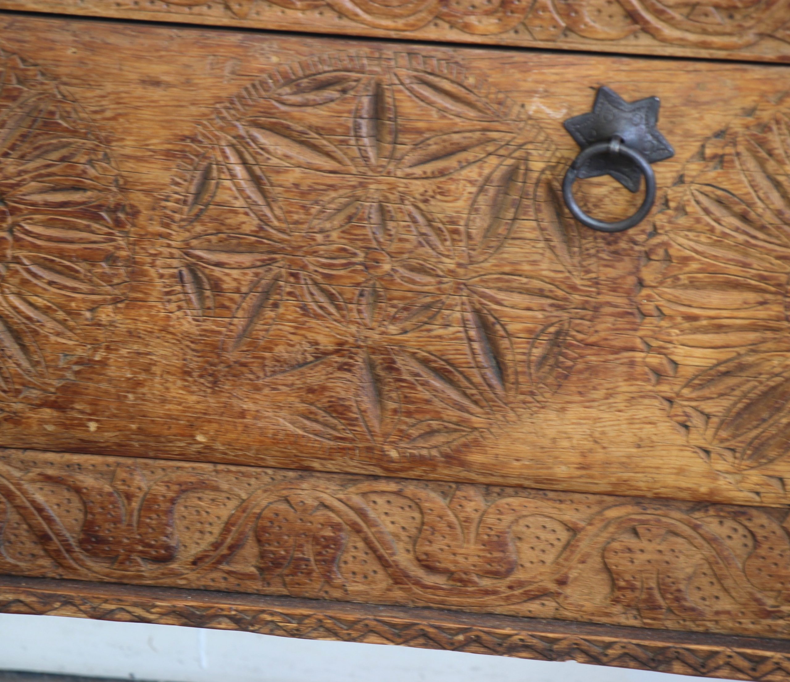 Large Antique Hand Carved Cedar Chest - 5