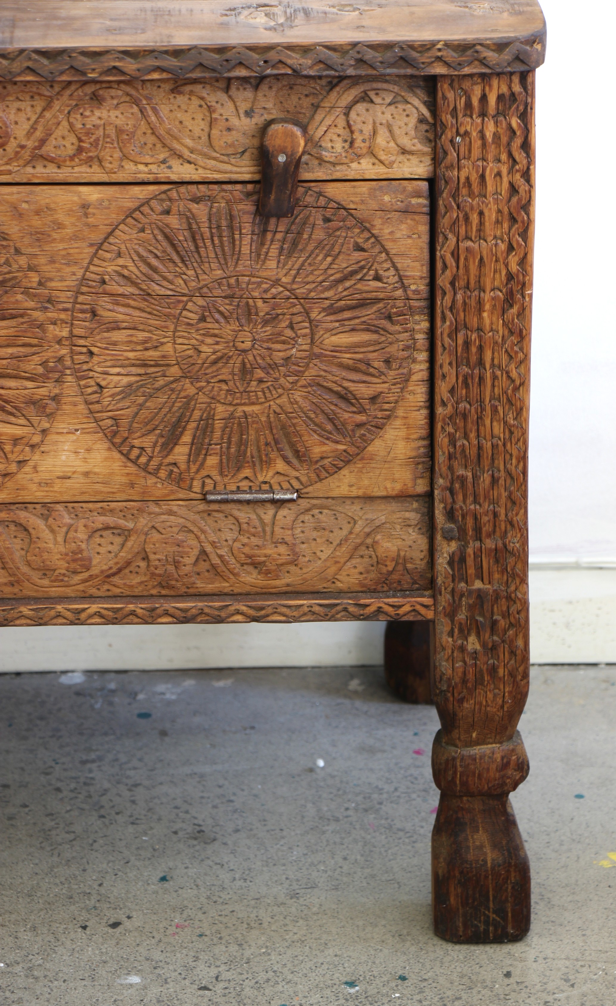 Large Antique Hand Carved Cedar Chest - 8