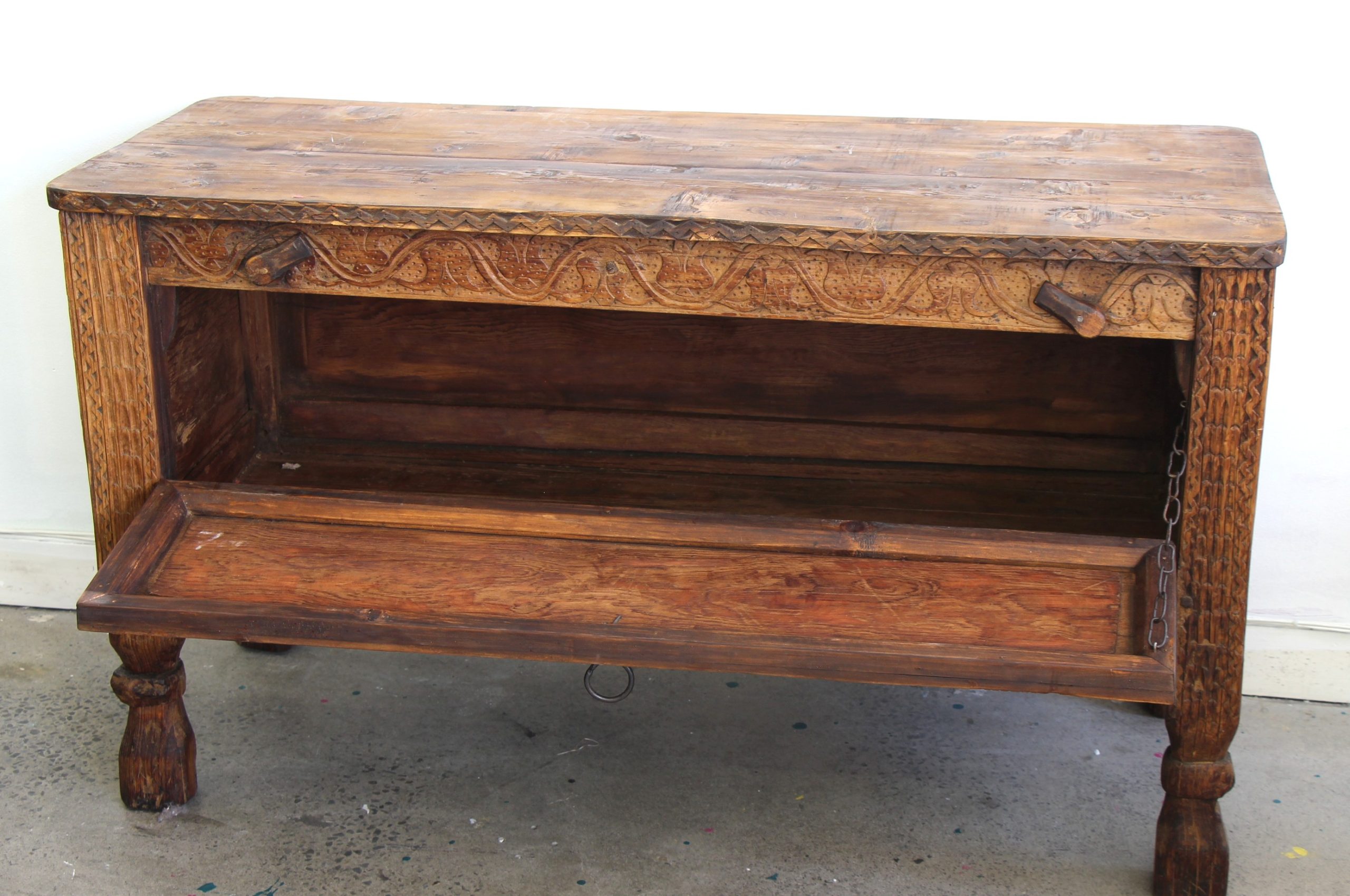 Large Antique Hand Carved Cedar Chest - 9