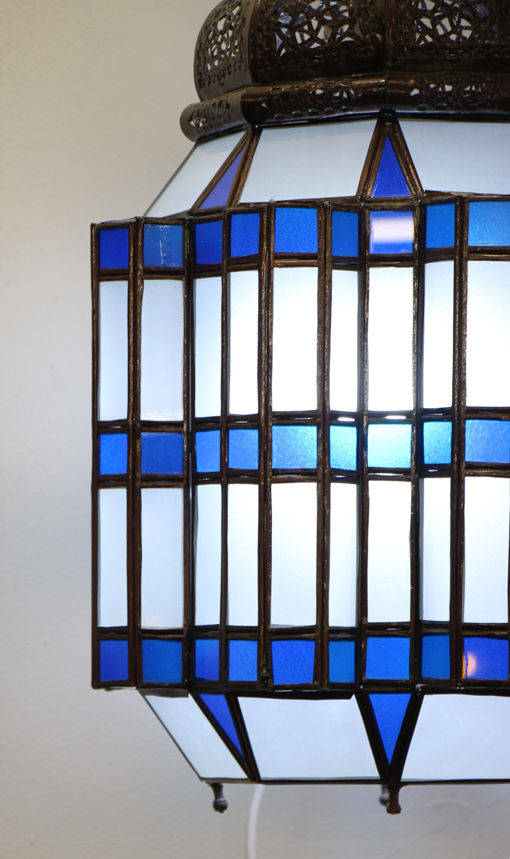 Large Blue Hex Standing Morrocan Lantern 10