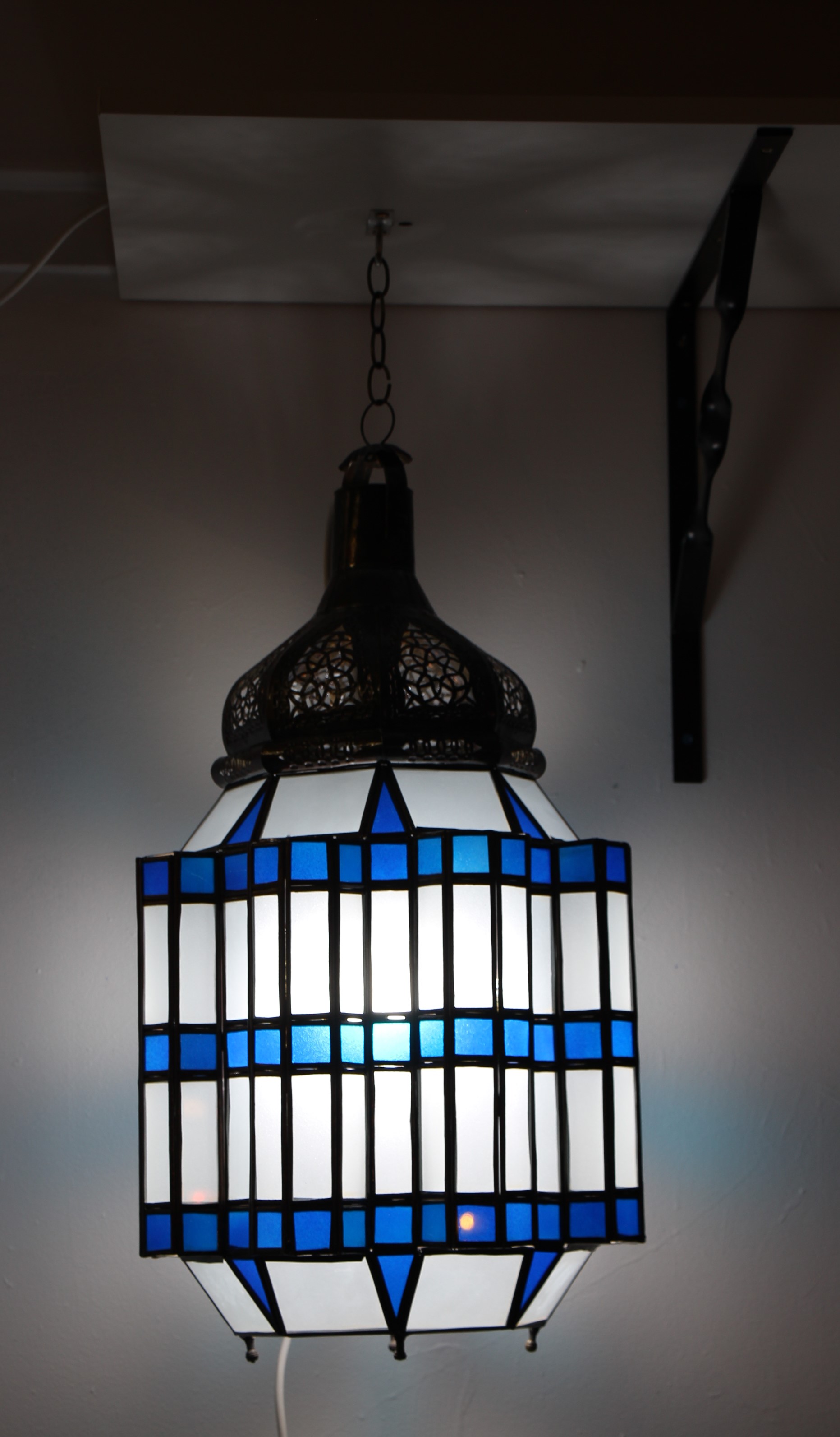 Large Blue Hex Standing Morrocan Lantern 11