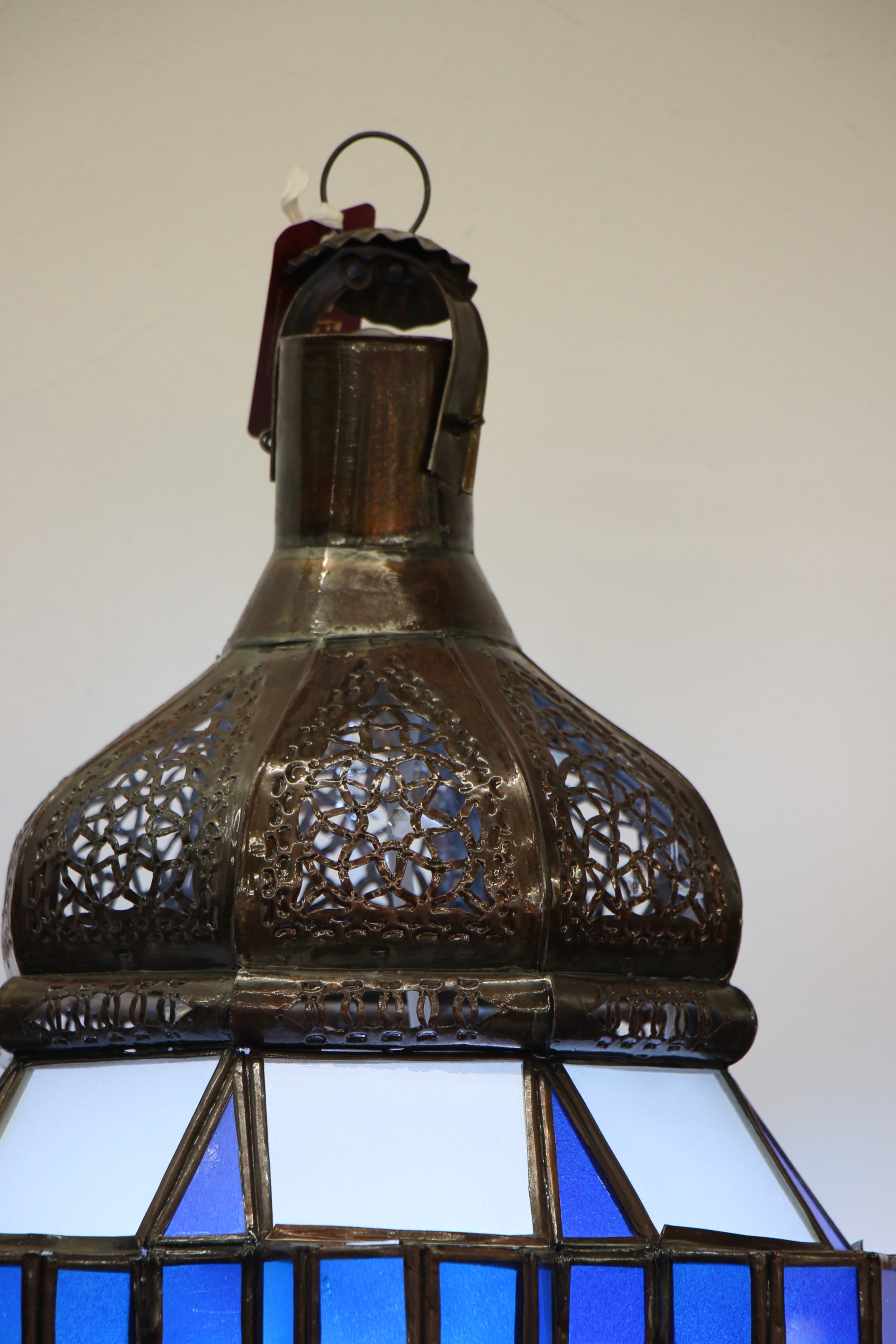 Large Blue Hex Standing Morrocan Lantern 2
