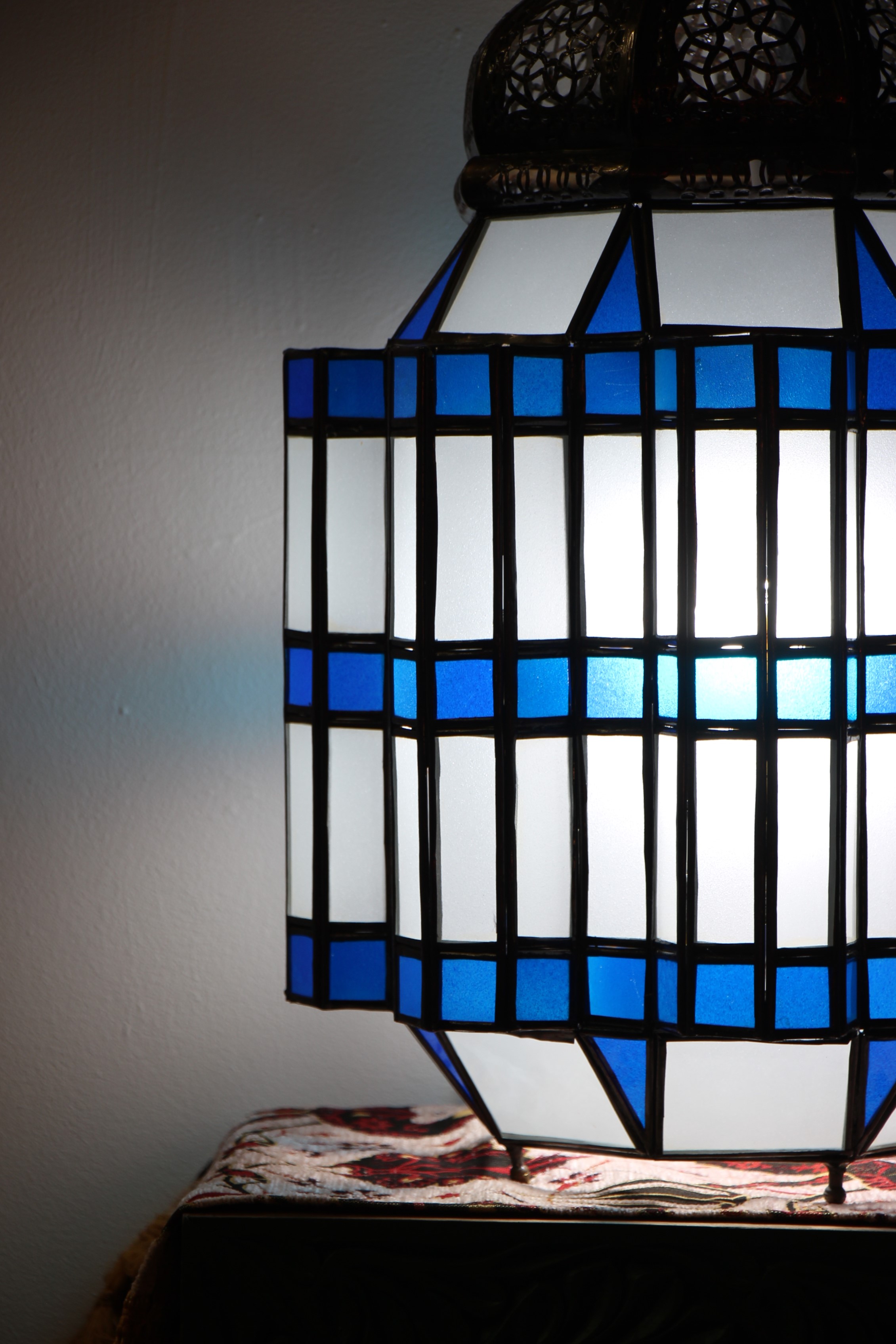 Large Blue Hex Standing Morrocan Lantern 4
