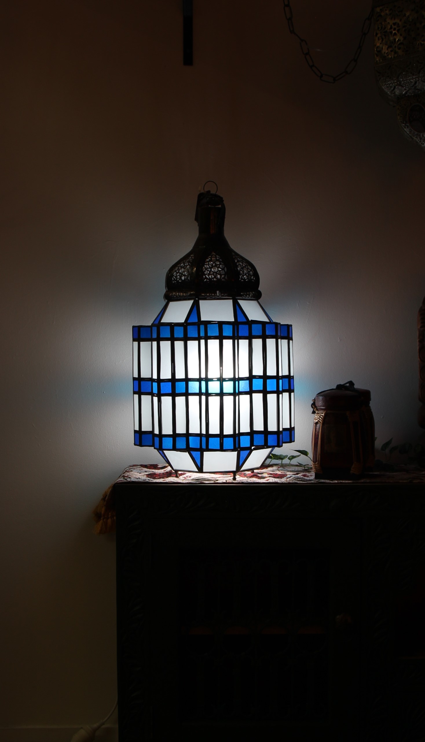 Large Blue Hex Standing Morrocan Lantern 5