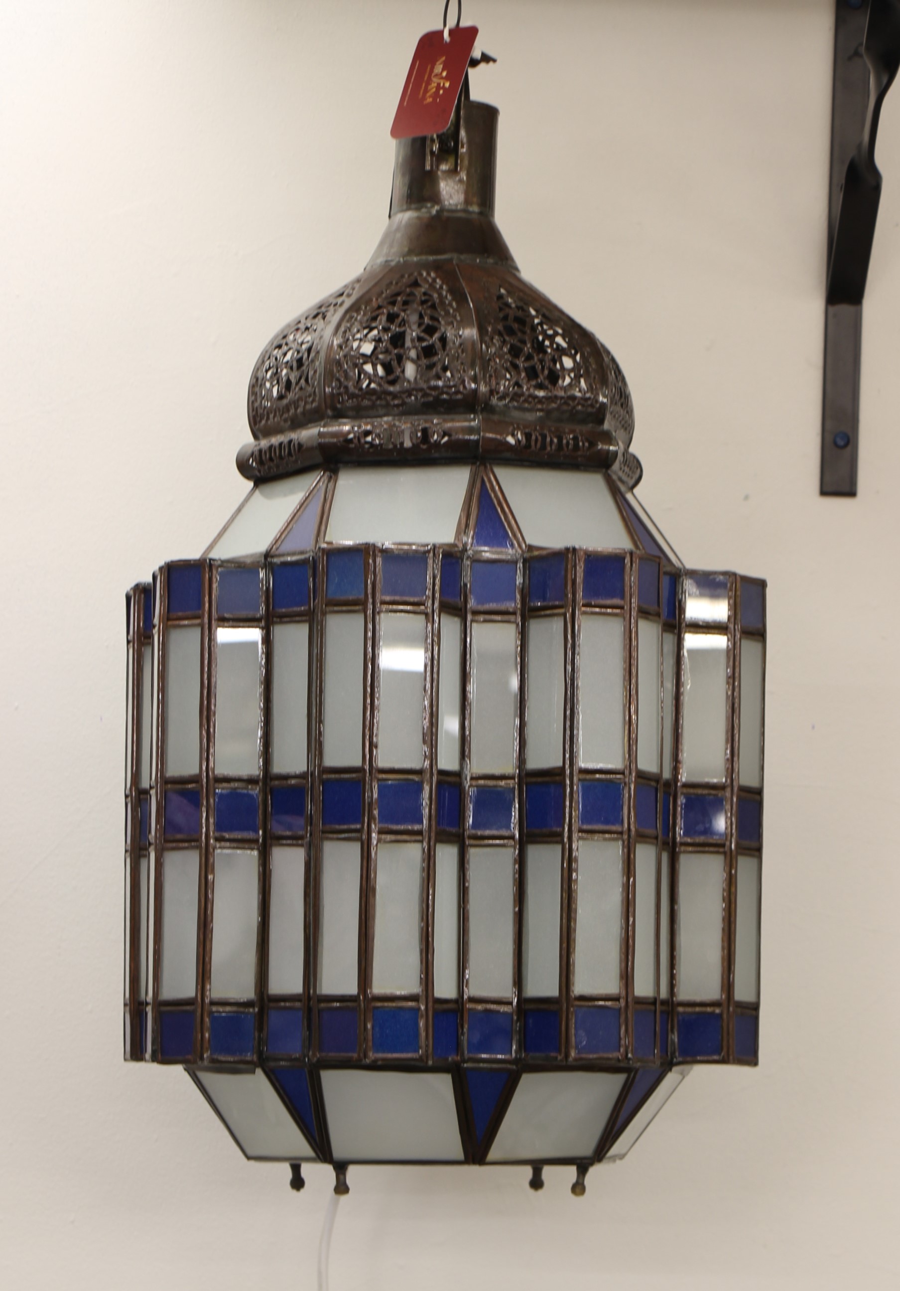 Large Blue Hex Standing Morrocan Lantern 6