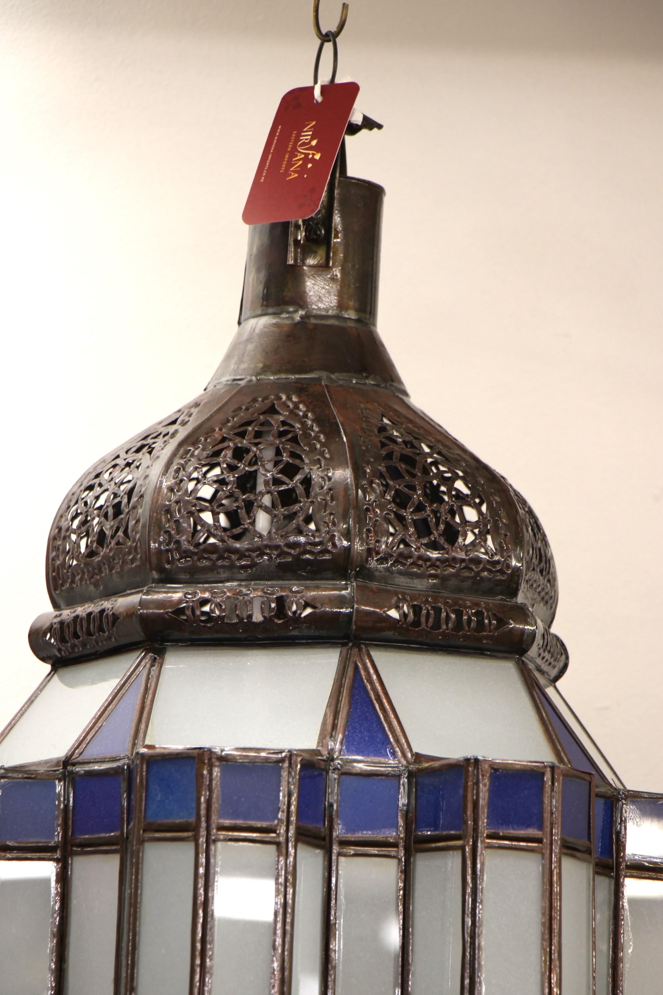 Large Blue Hex Standing Morrocan Lantern 7