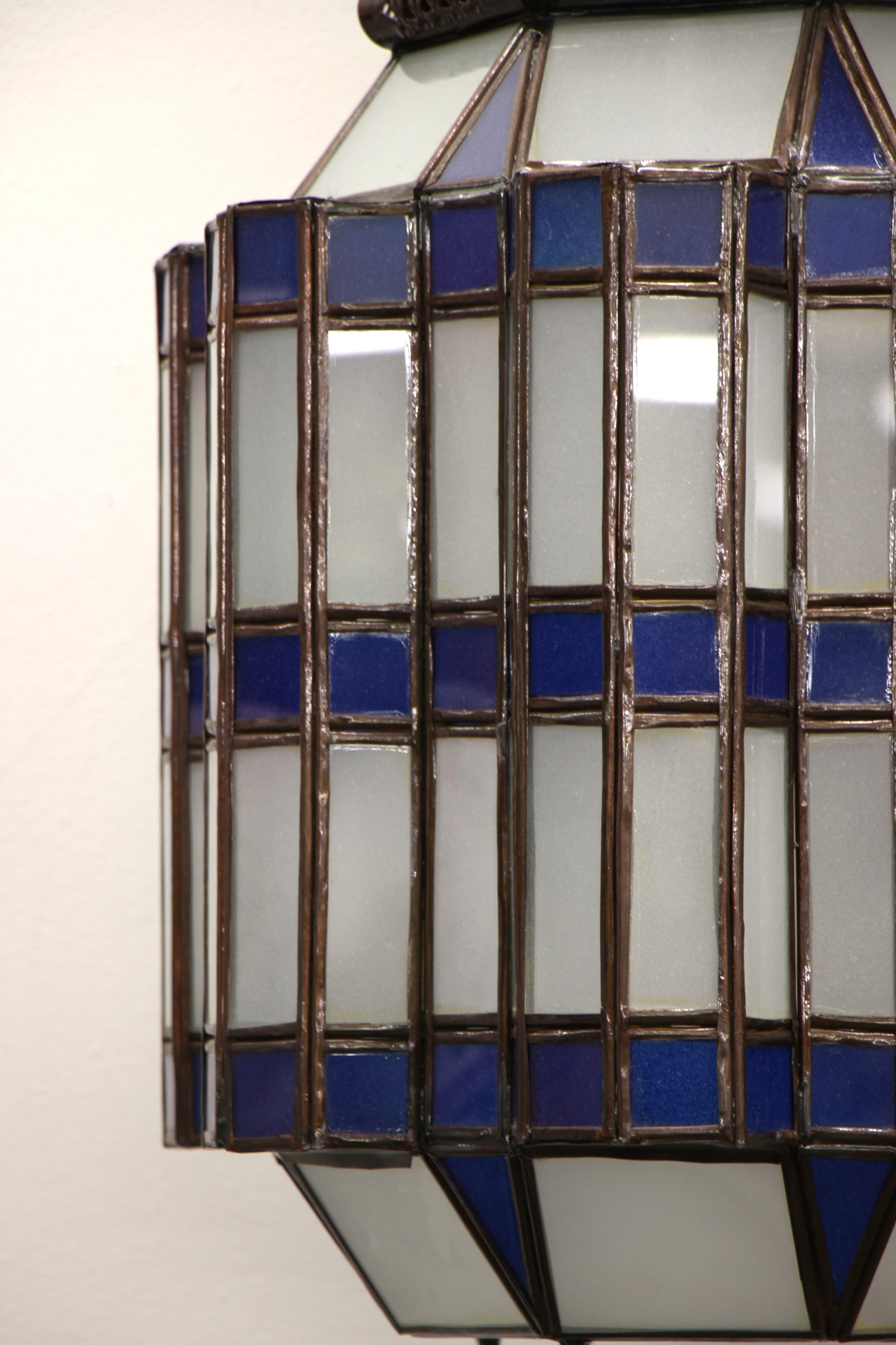 Large Blue Hex Standing Morrocan Lantern 8