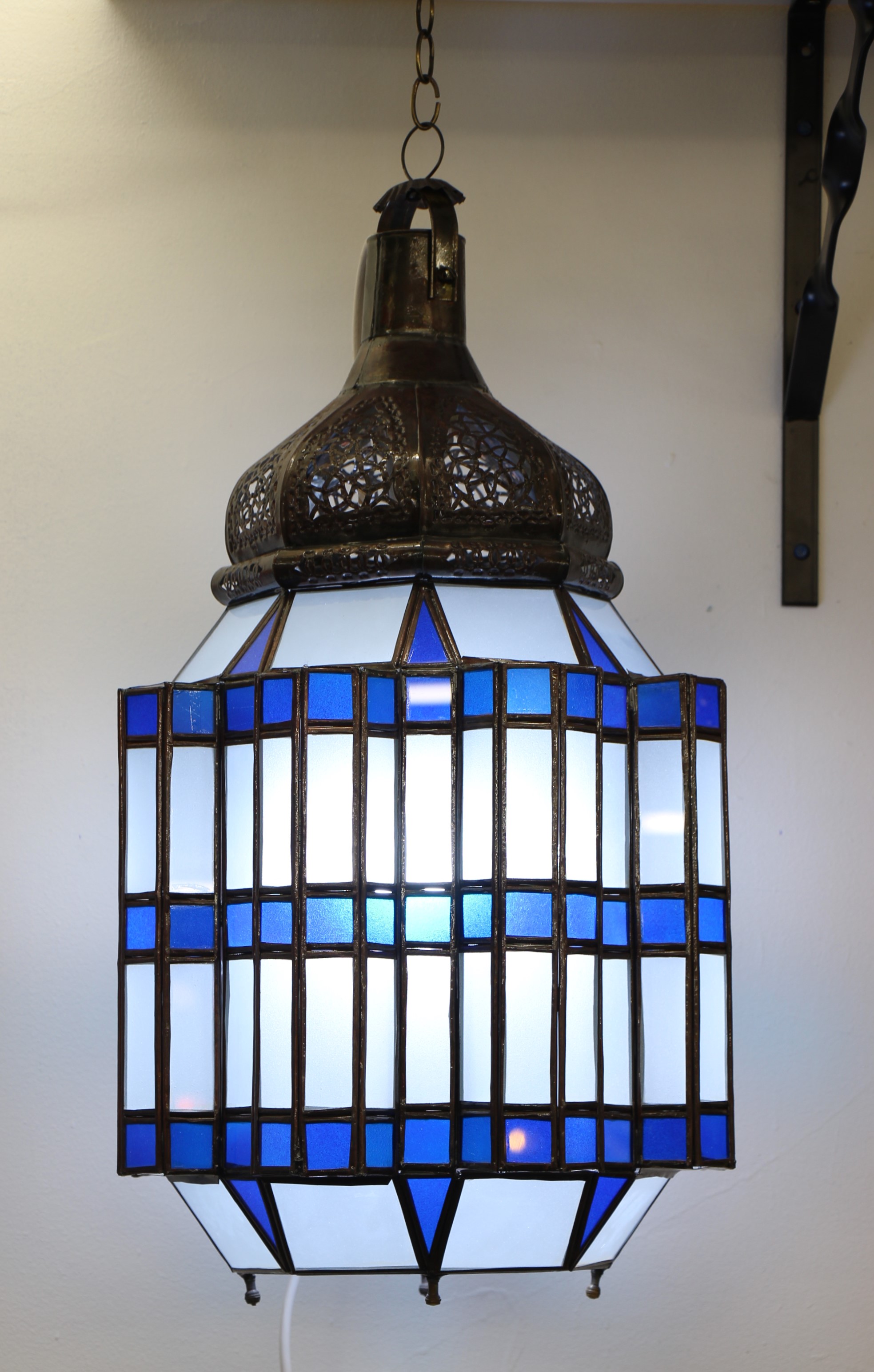 Large Blue Hex Standing Morrocan Lantern 9