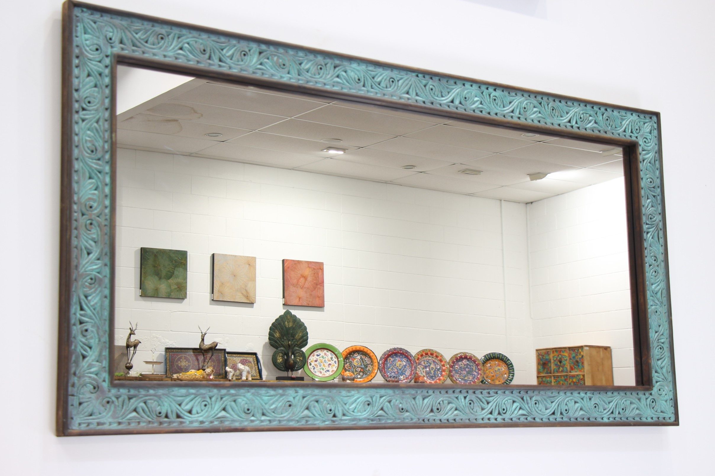 Large Handcarved Mirror In Blue Wash 1