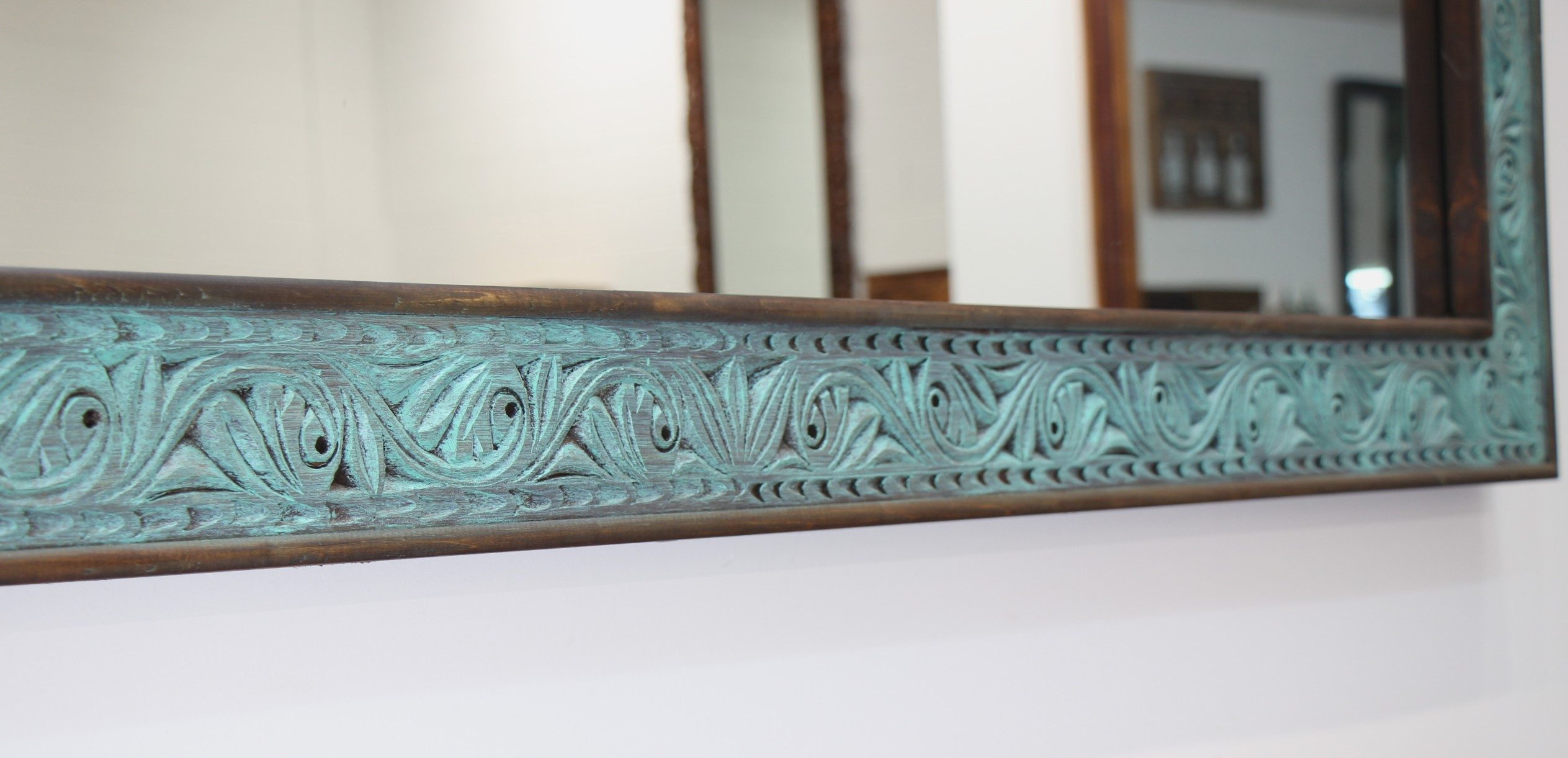 Large Handcarved Mirror In Blue Wash 2
