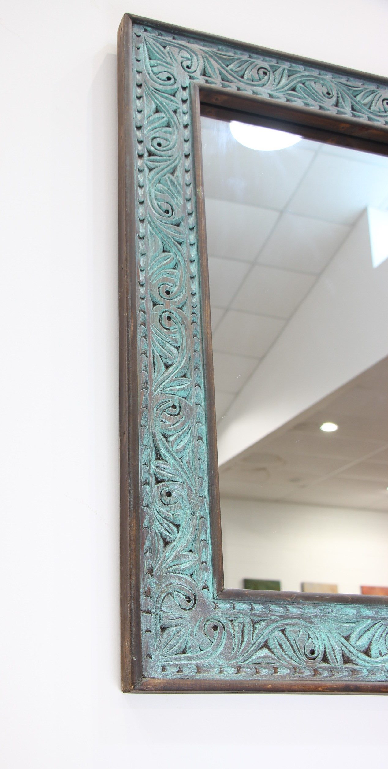 Large Handcarved Mirror In Blue Wash 3