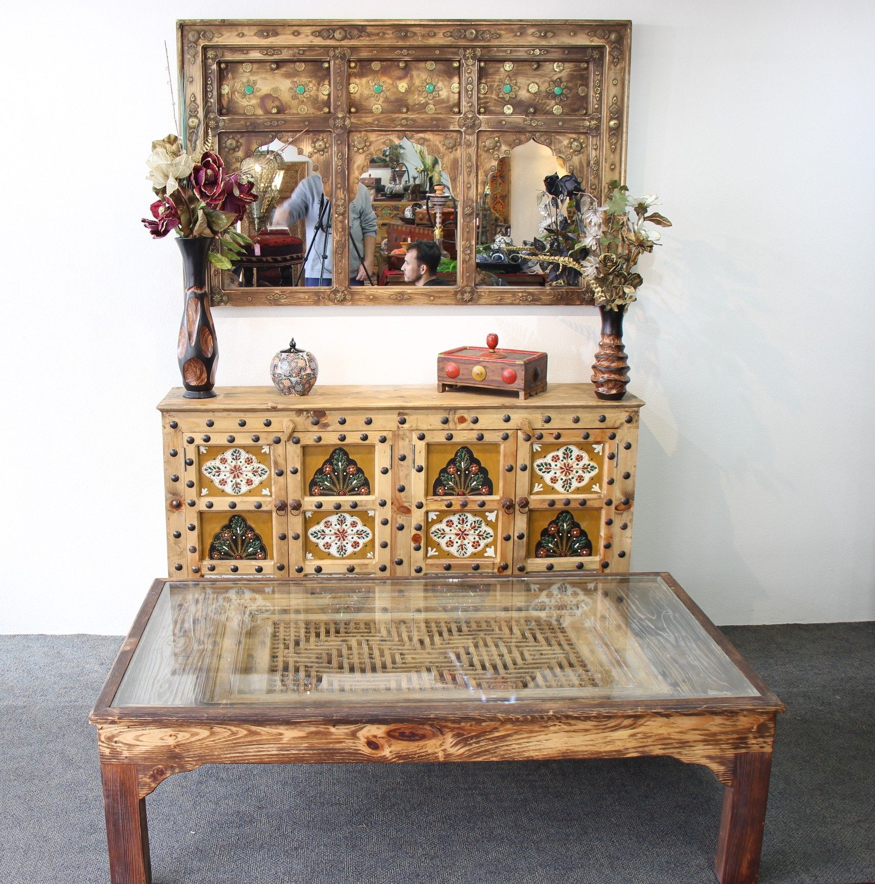 Large Handcrafted Coffee Table With Antique Grill 1