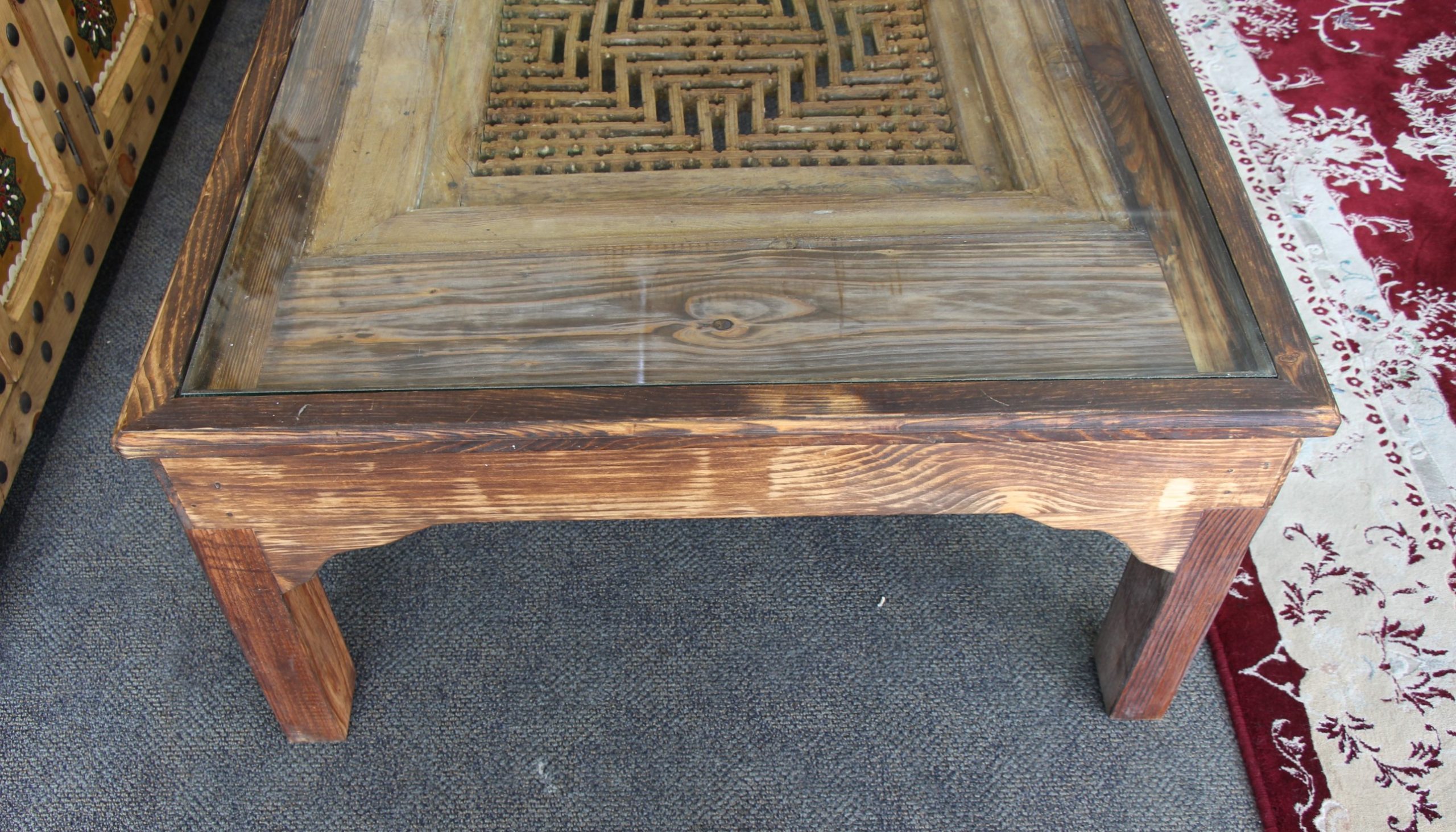 Large Handcrafted Coffee Table With Antique Grill 3
