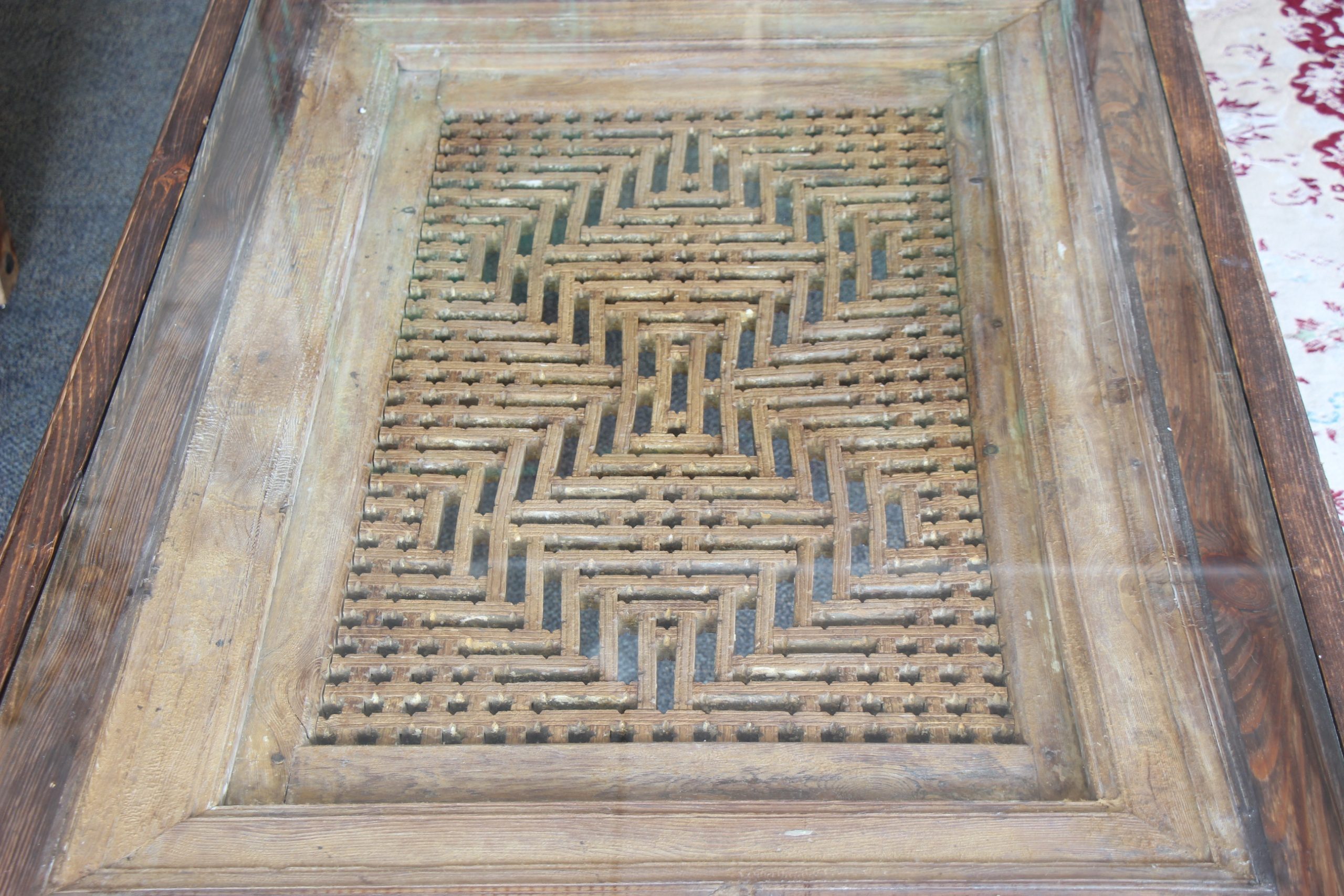 Large Handcrafted Coffee Table With Antique Grill 4