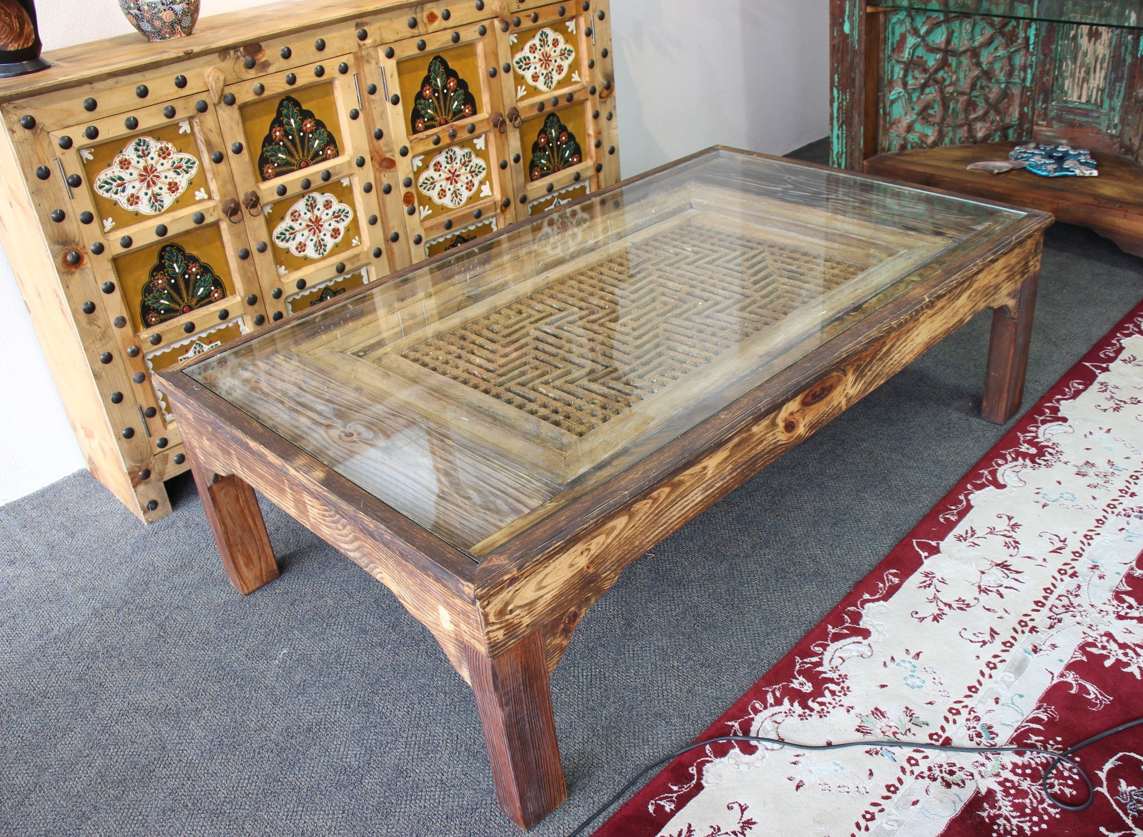 Large Handcrafted Coffee Table With Antique Grill