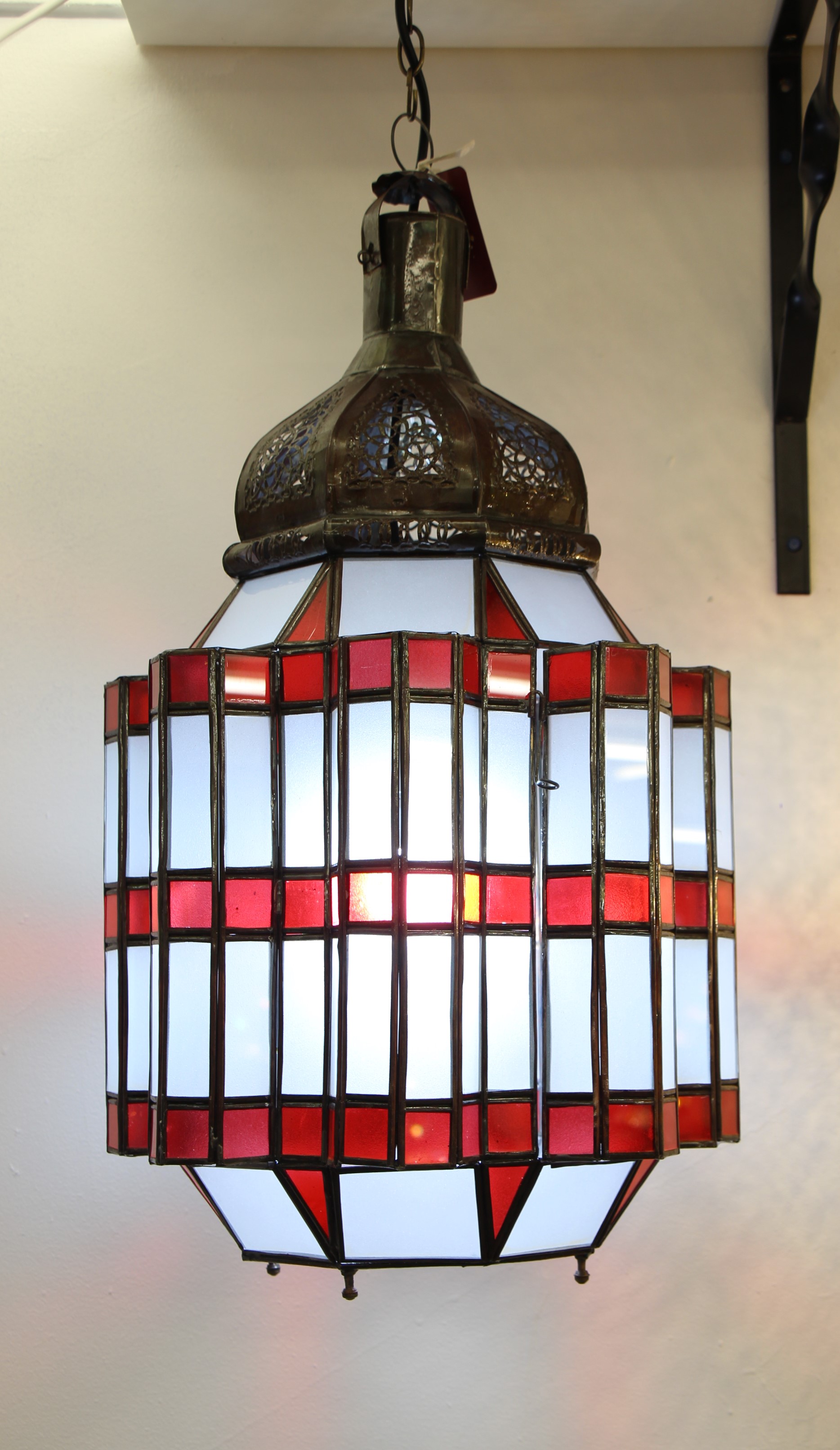 Large Red Hex Standing Morrocan Lantern 1