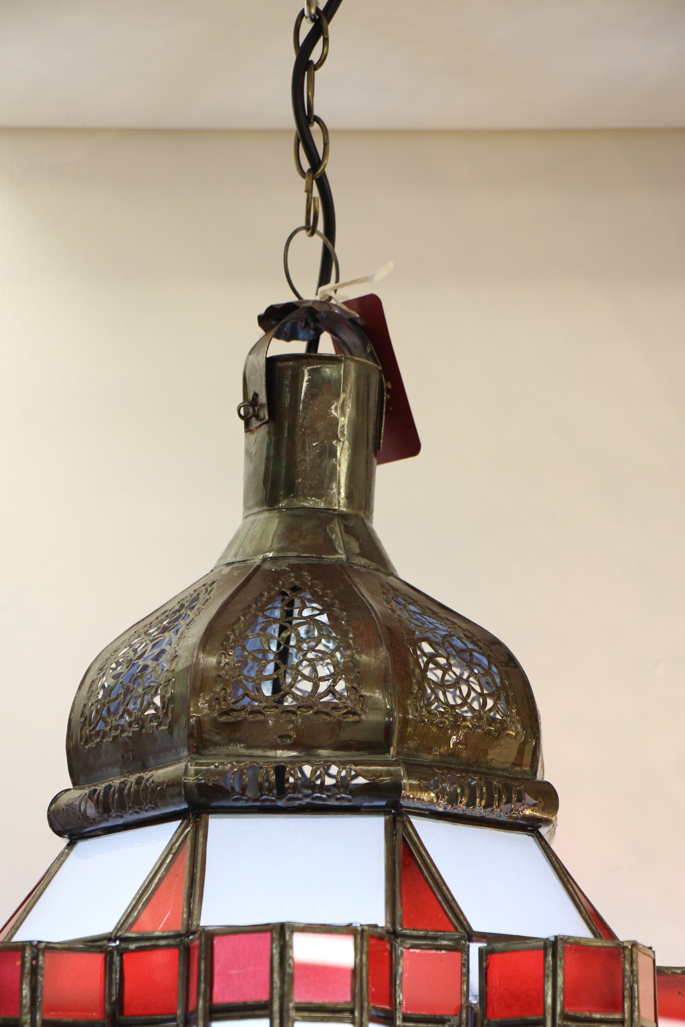 Large Red Hex Standing Morrocan Lantern 2
