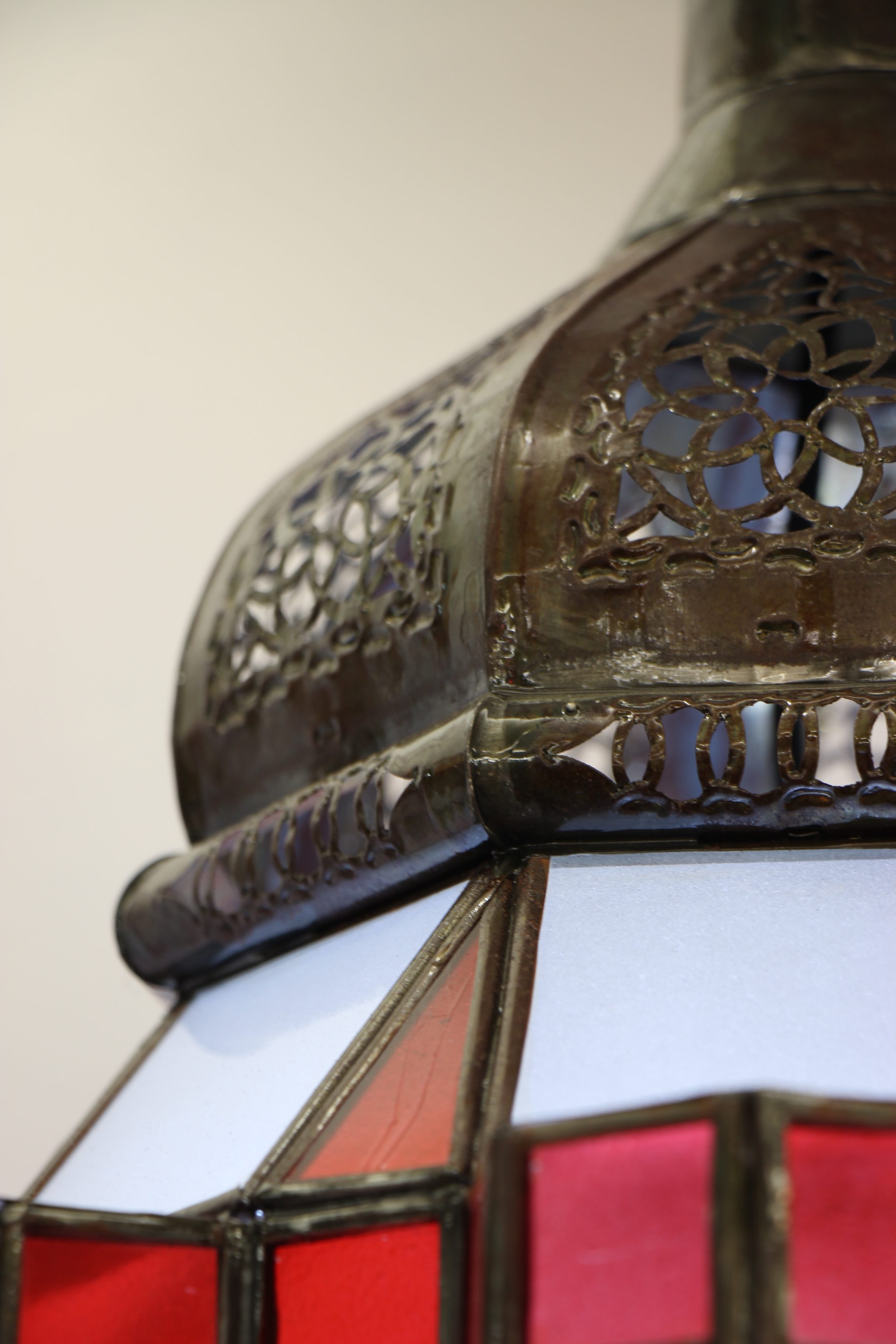 Large Red Hex Standing Morrocan Lantern 4