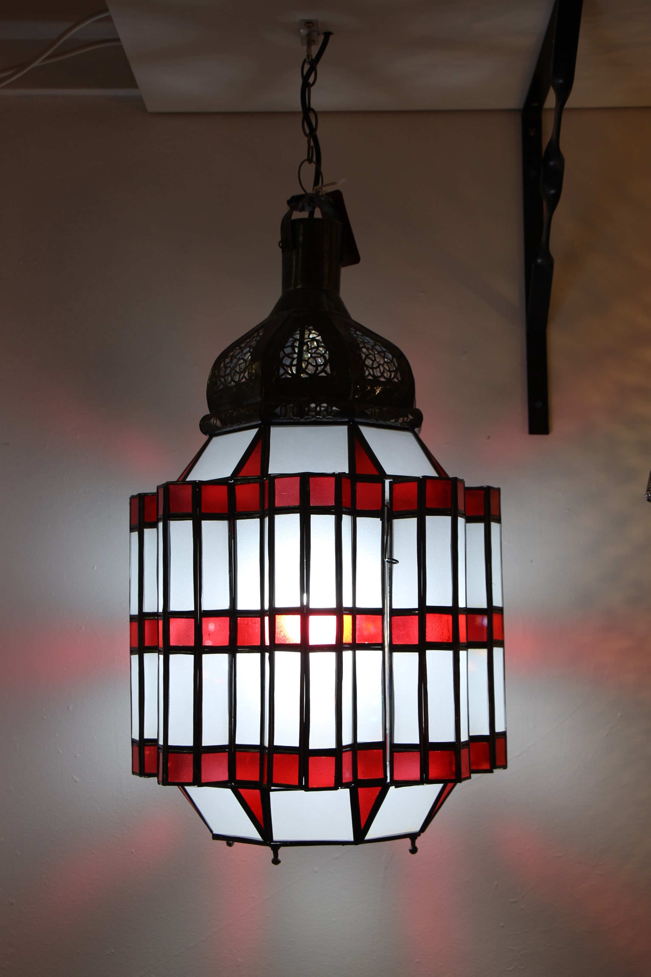 Large Red Hex Standing Morrocan Lantern 5