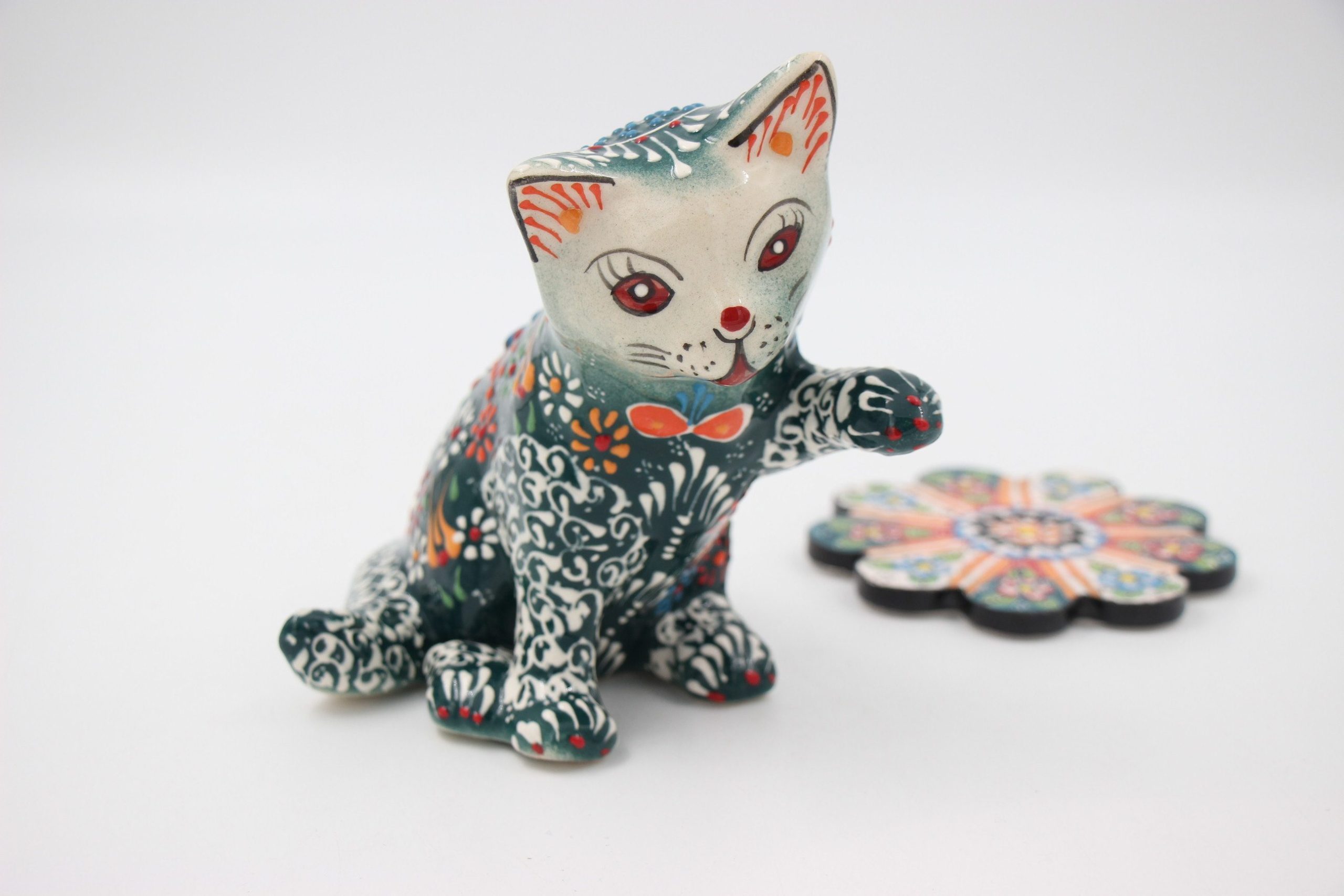 Large Turkish Ceramic Hand Painted Cats Colourfull Asst 4