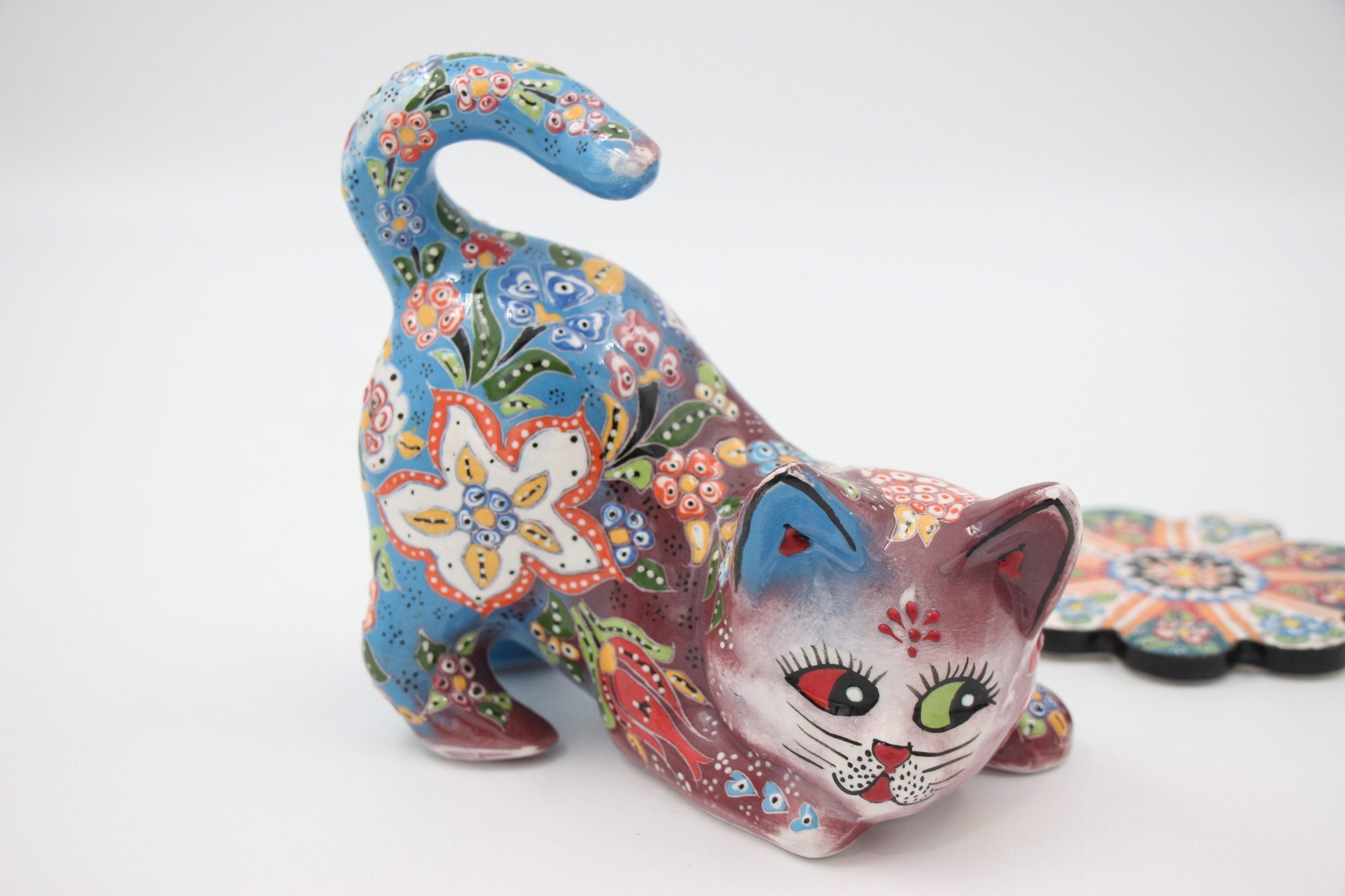 Large Turkish Ceramic Hand Painted Cats Colourfull Asst 5