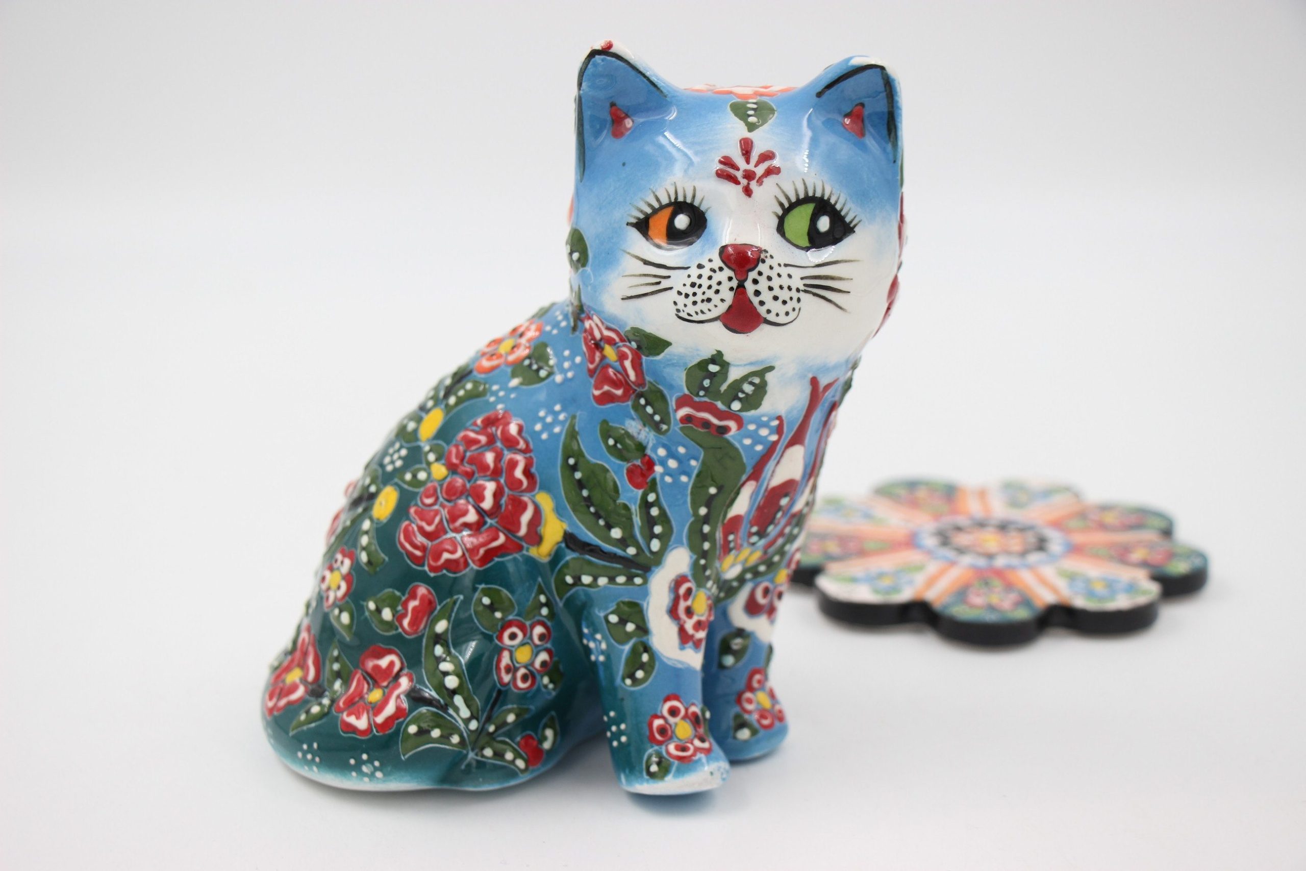 Large Turkish Ceramic Hand Painted Cats Colourfull Asst 6