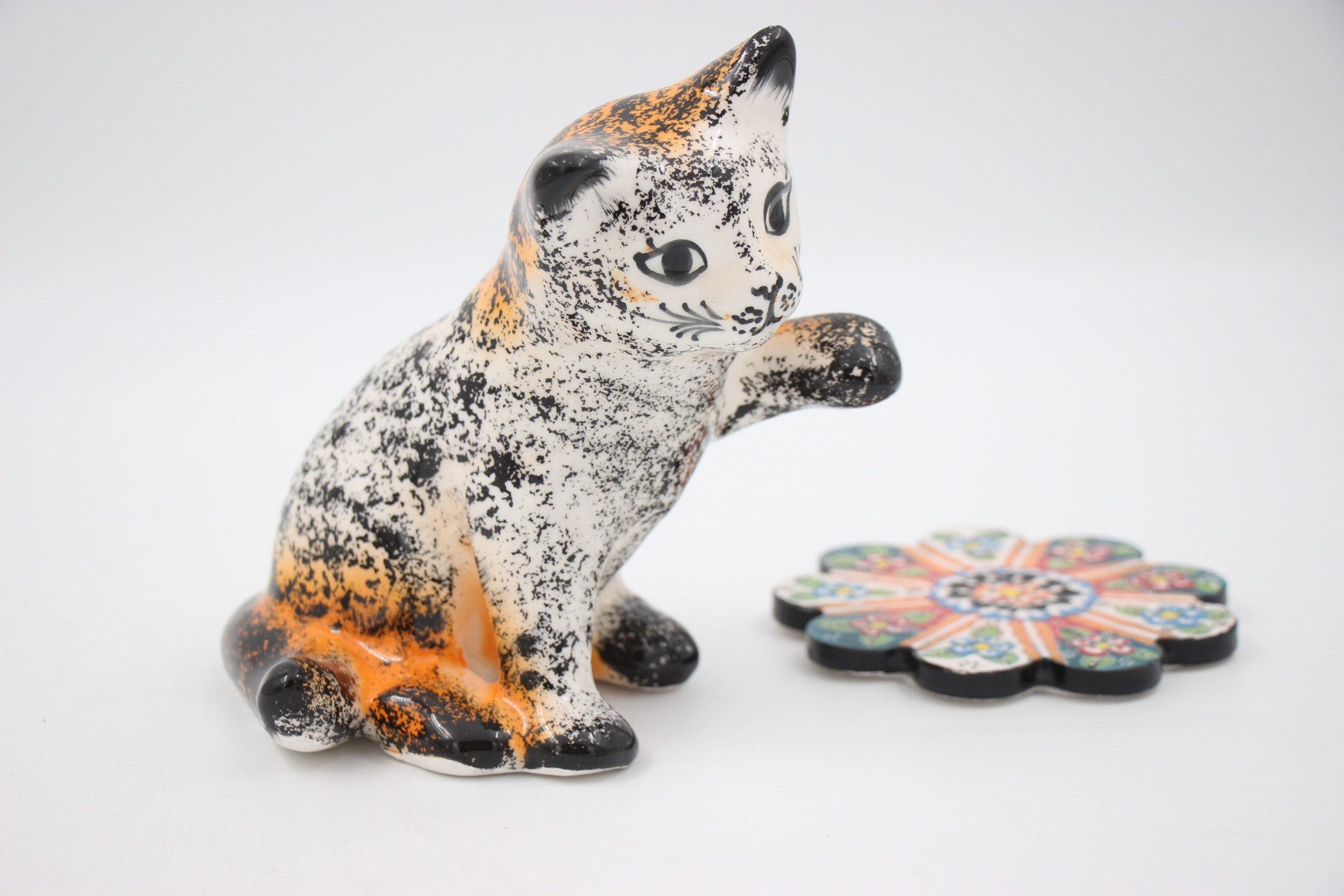 Large Turkish Ceramic Hand Painted Cats Marble Assorted 3