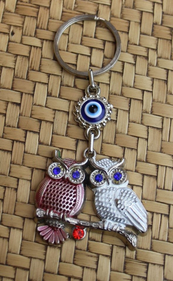 Lucky Eye Bag Tag Key Ring 73 2 Colourful Owls Red White