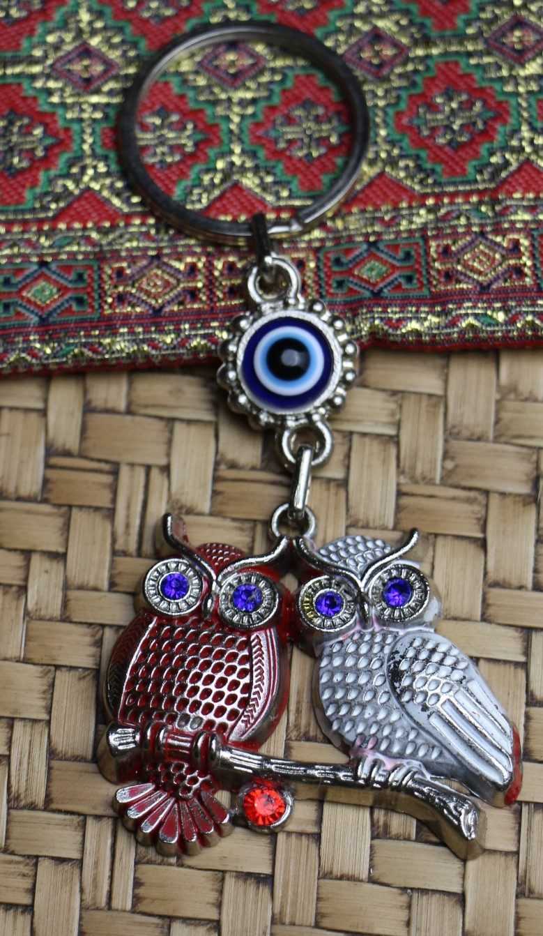 Lucky Eye Bag Tag Key Ring 73 2 Colourful Owls Red White