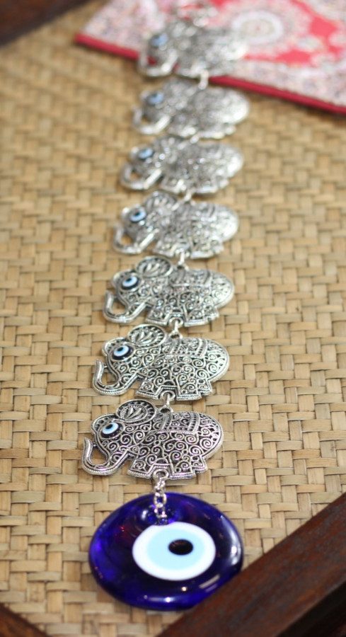 Lucky Eye Metal Wall Hanging With 7 Elephants 8