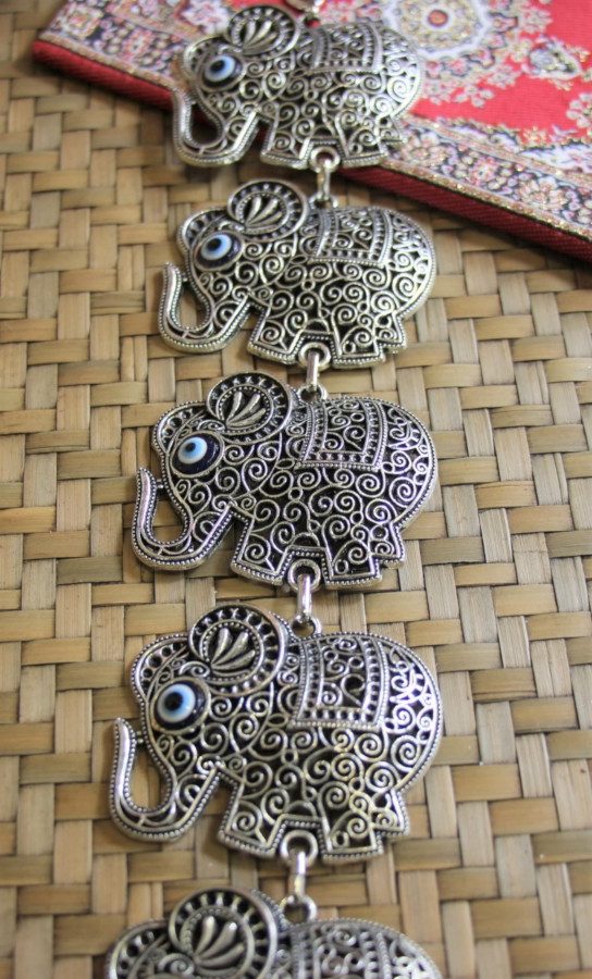 Lucky Eye Metal Wall Hanging With 7 Elephants 8b