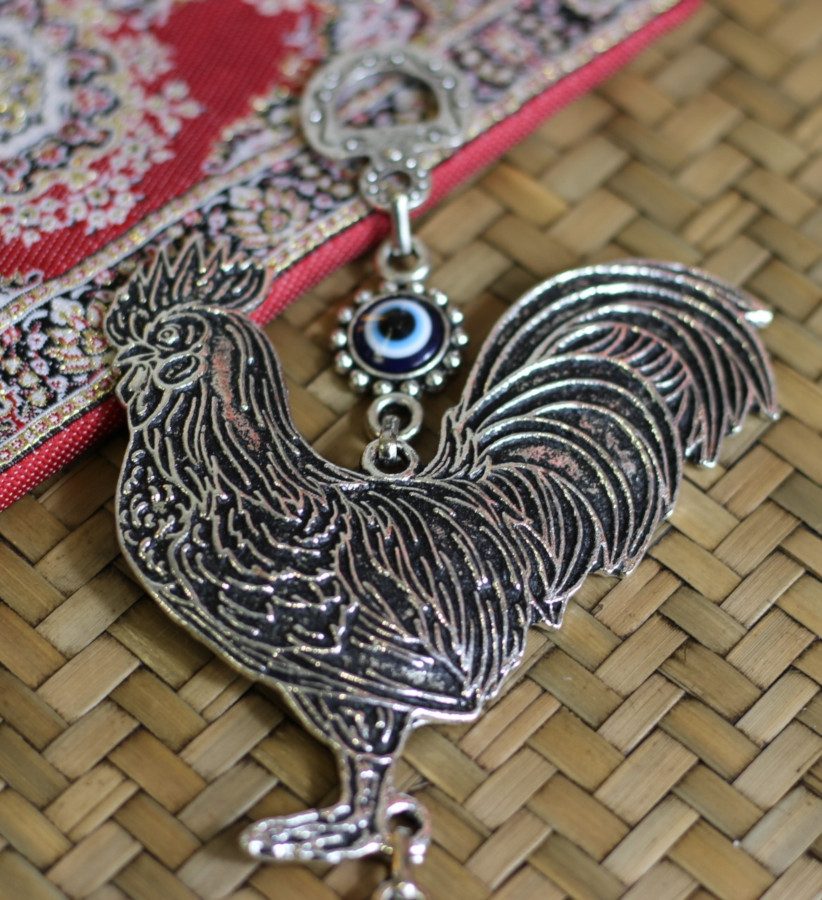 Lucky Eye Metal Wall Hanging With Rooster 18a