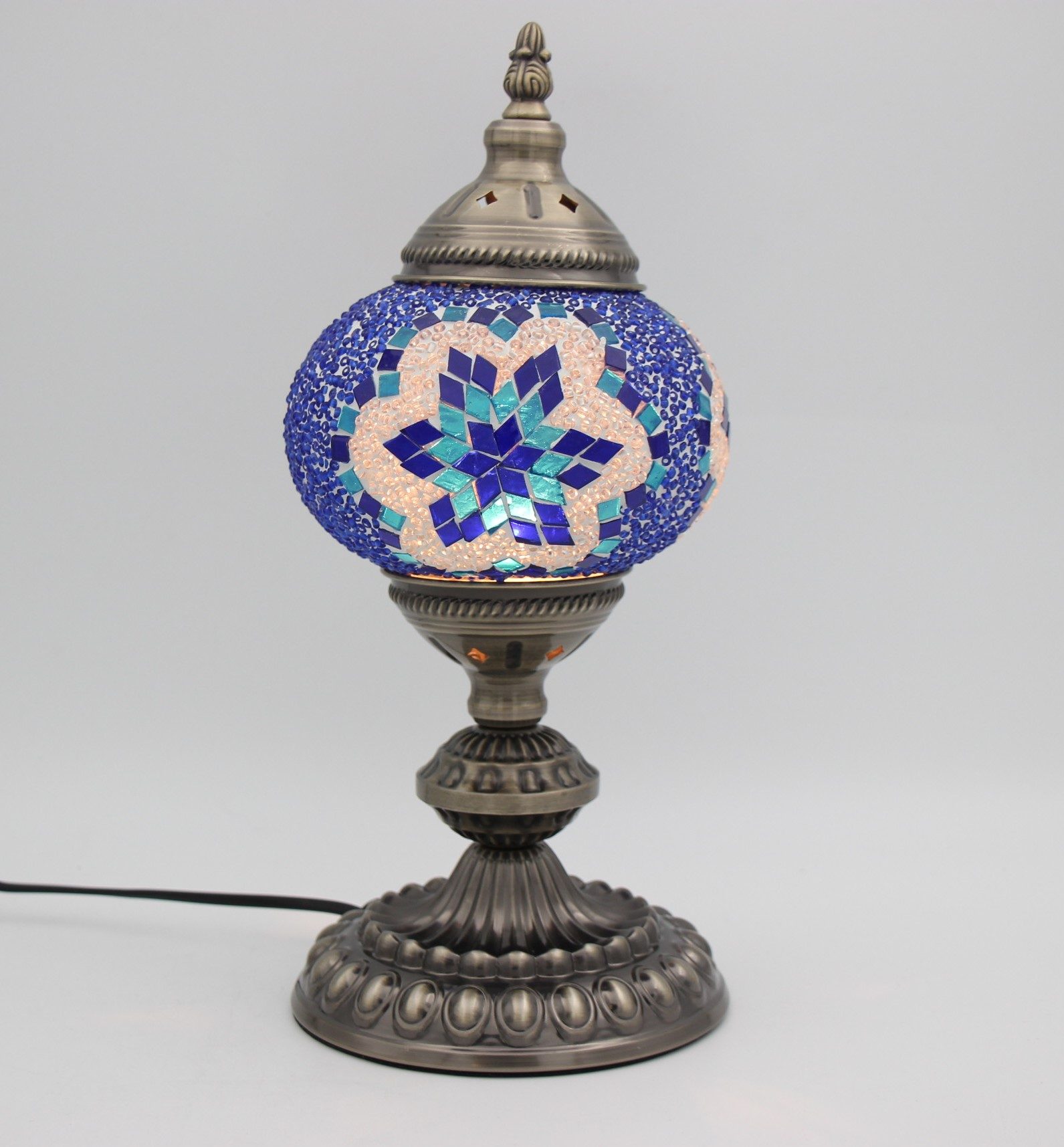 Medium Turkish Mosaic Aroma Lamp 16cm Globe Blue