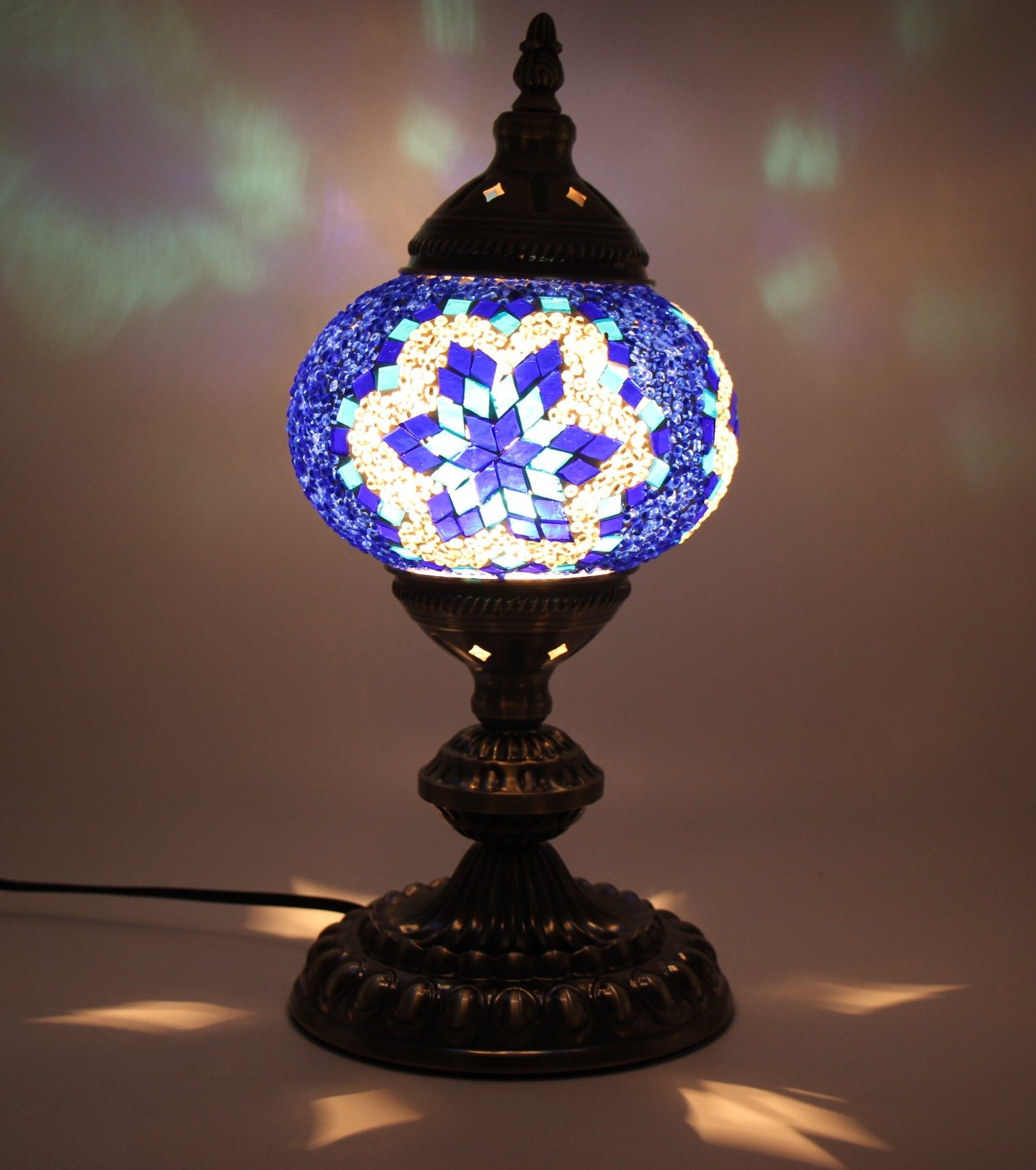 Medium Turkish Mosaic Aroma Lamp 16cm Globe Bluea
