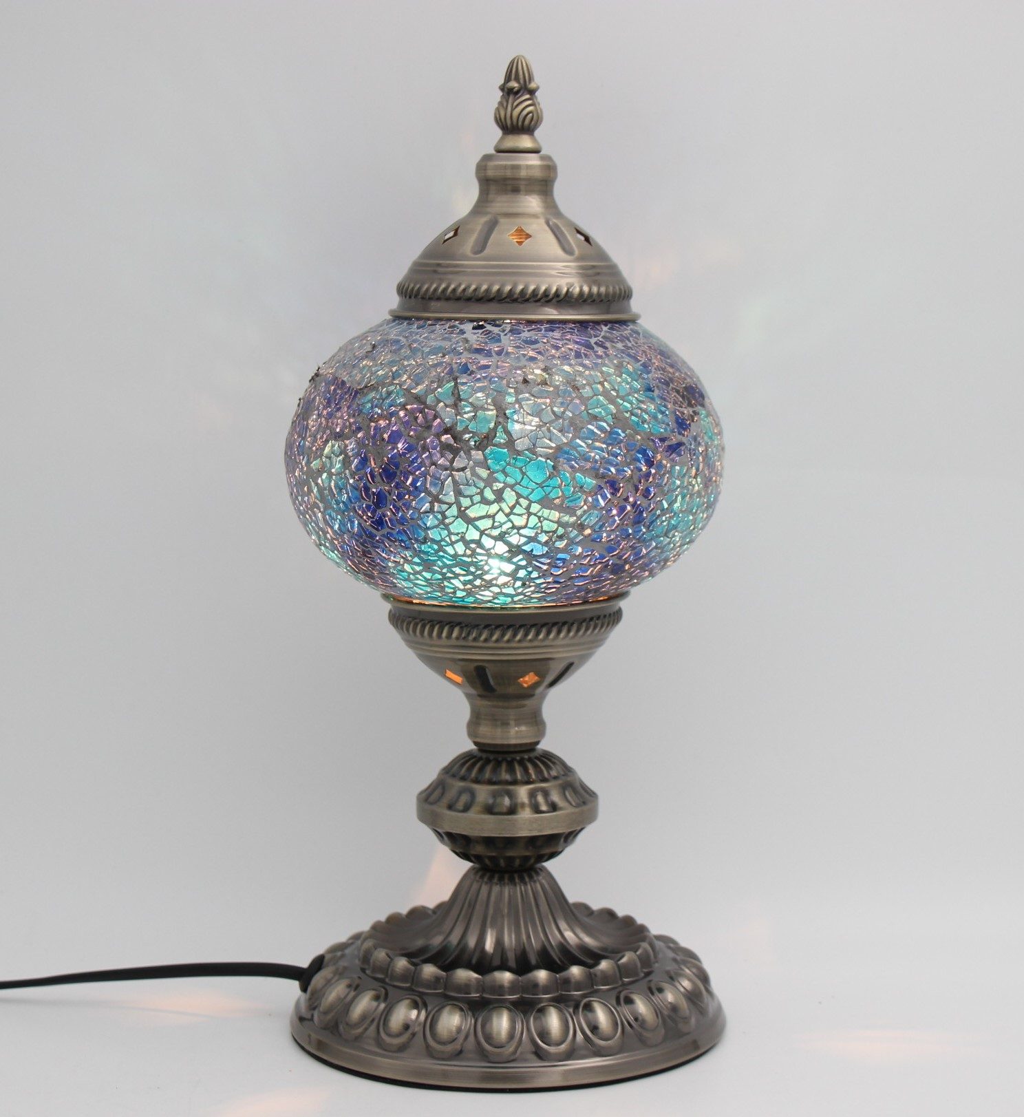 Medium Turkish Mosaic Aroma Lamp 16cm Globe Cracked Teal