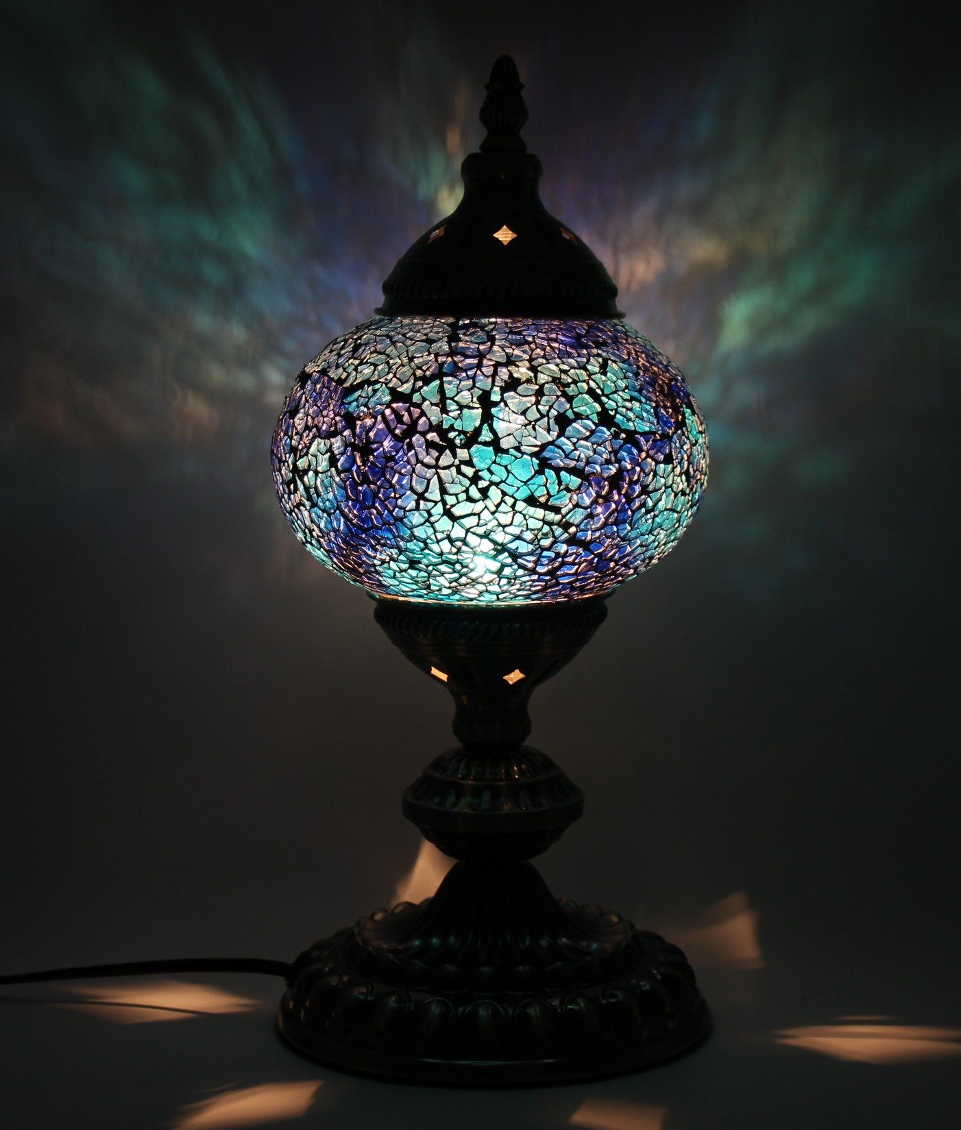 Medium Turkish Mosaic Aroma Lamp 16cm Globe Cracked Teala