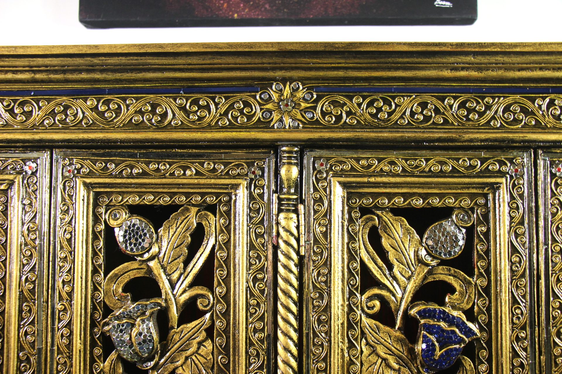 Ornate Handcarved Cabinet With 4 Cupboards BlueWhite Mosaic 5